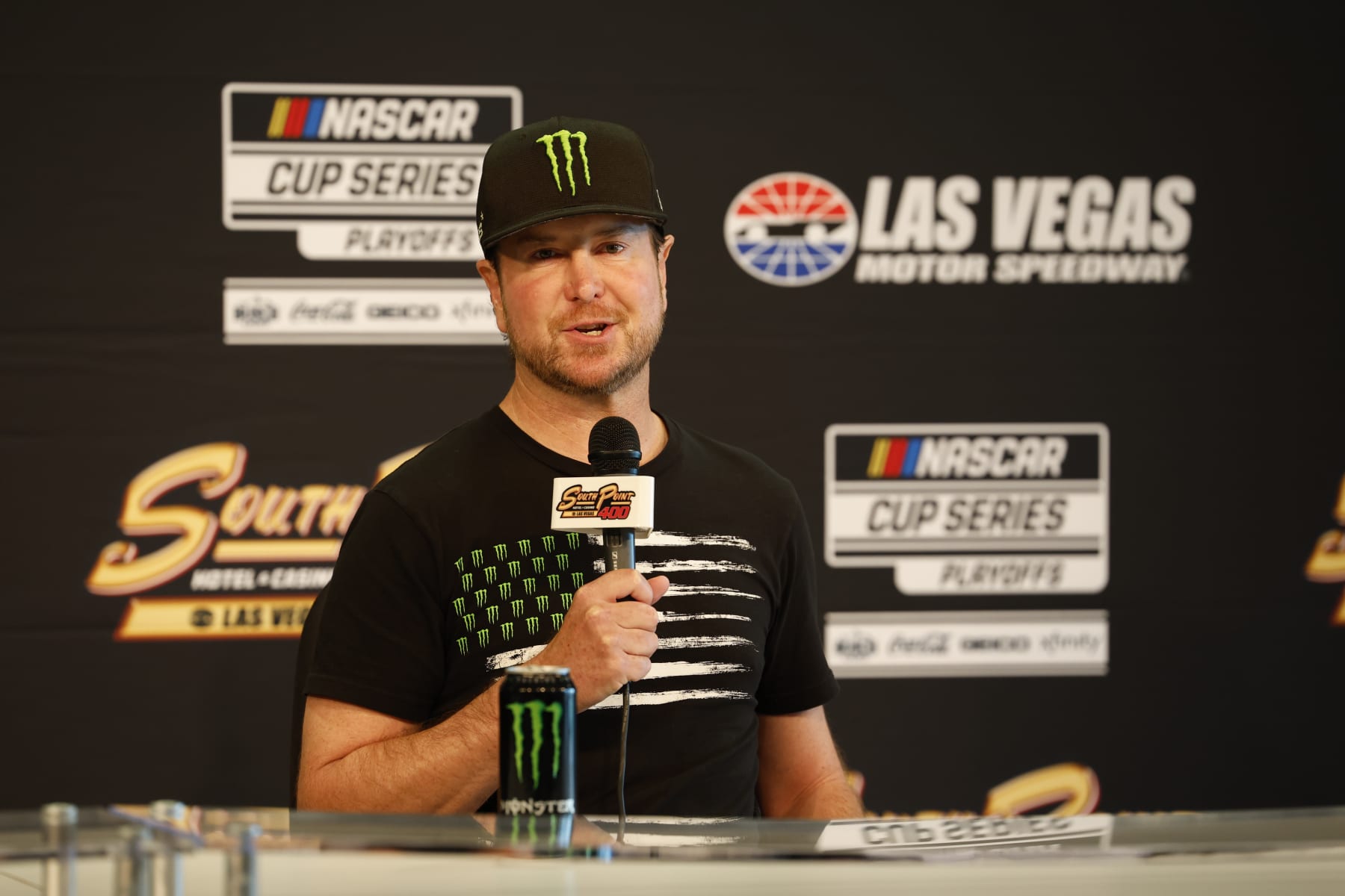 LAS VEGAS, NV - OCTOBER 15: NASCAR Cup Series and 23XI driver Kurt Busch announces he will not race again in 2022 and will not race full-time in 2023 during a press conference, on October 15, 2022, at Las Vegas Motor Speedway in Las Vegas, NV. (Photo by Jeff Speer/LVMS/Icon Sportswire via Getty Images)