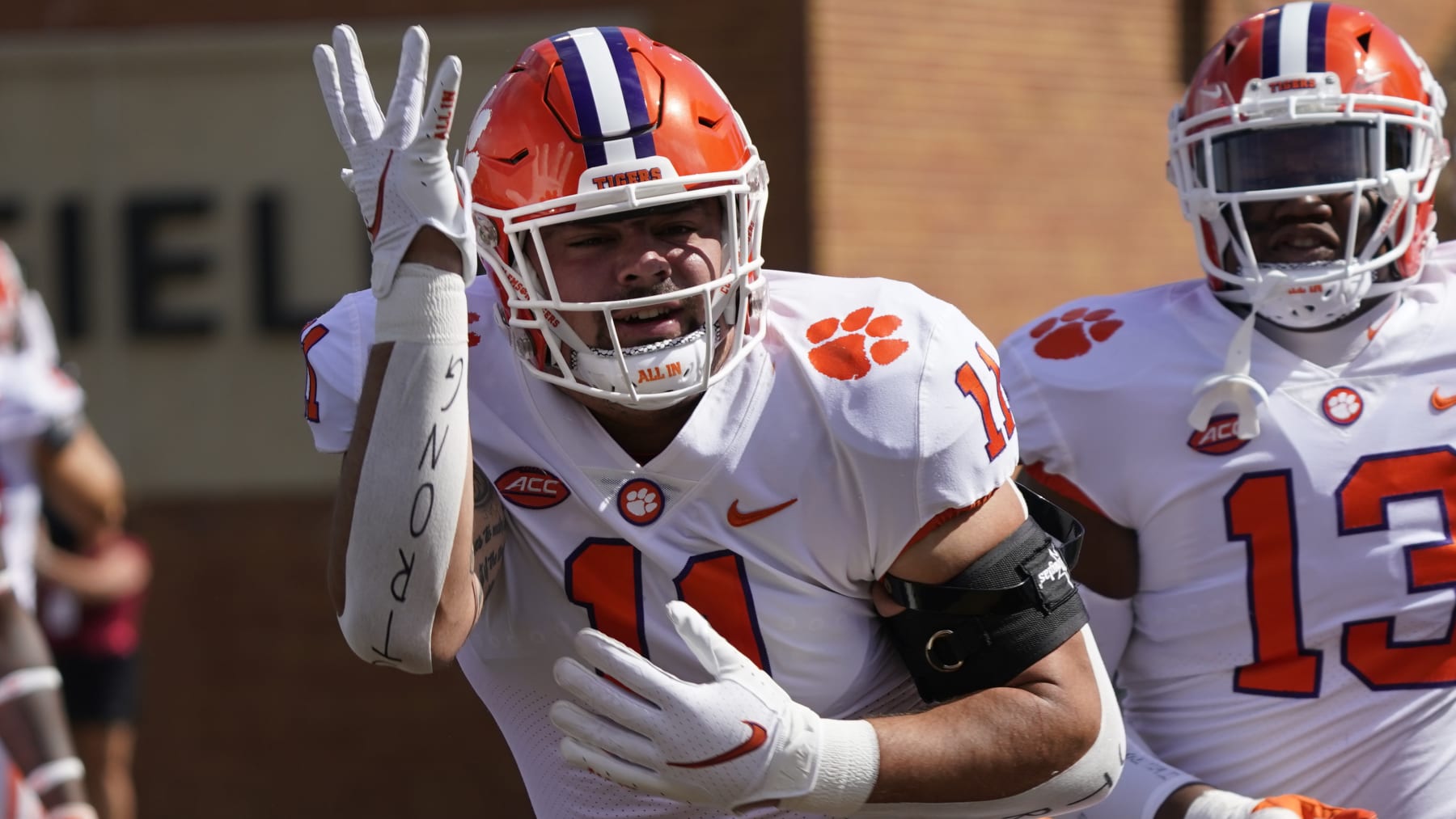 Clemson defensive tackle Bryan Bresee (11) warms up before an NCAA college football game against Wake Forest in Winston-Salem, N.C., Saturday, Sept. 24, 2022. (AP Photo/Chuck Burton)