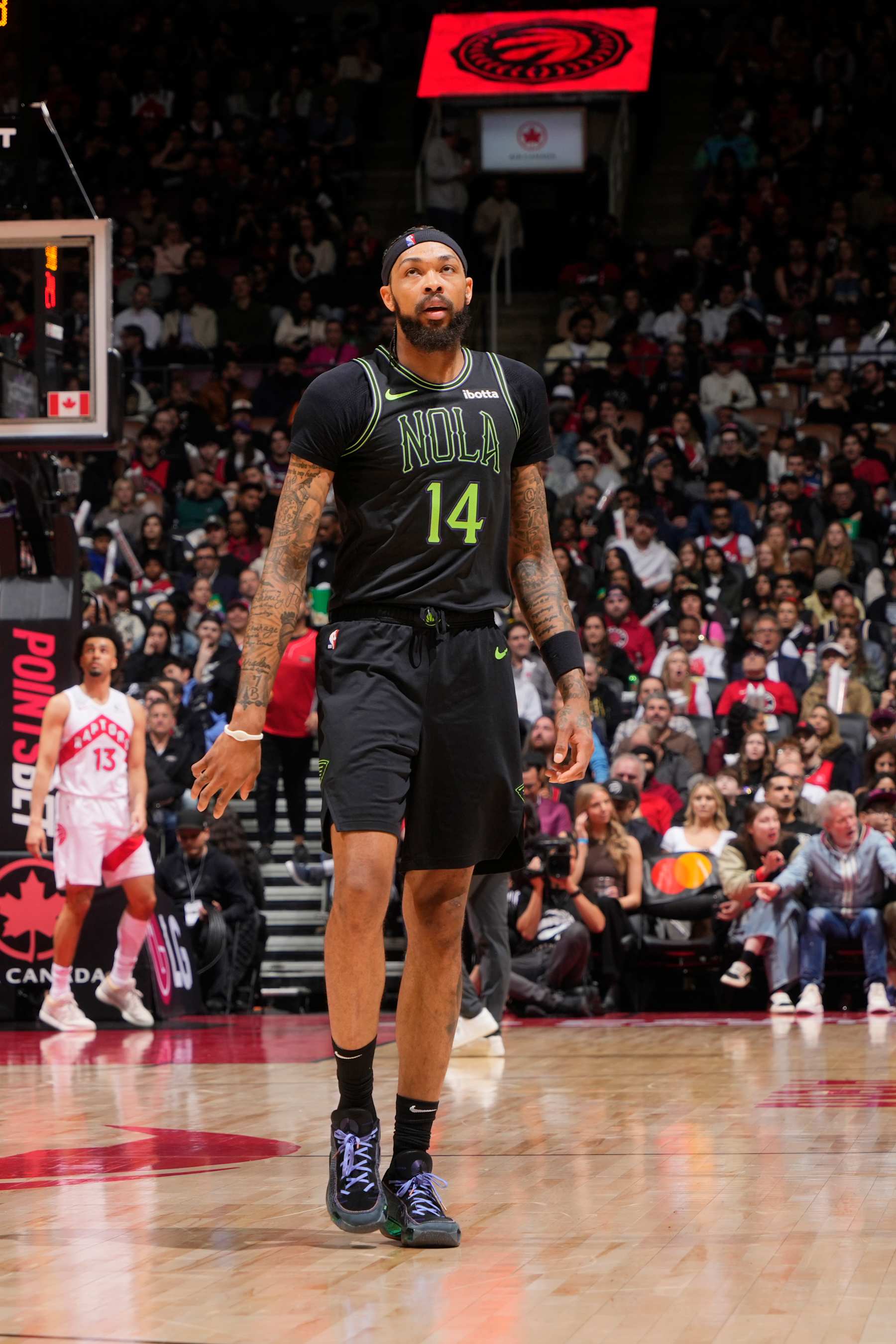 TORONTO, CANADA - MARCH 5:  Brandon Ingram #14 of the New Orleans Pelicans looks on during the game on March 5, 2024 at the Scotiabank Arena in Toronto, Ontario, Canada.  NOTE TO USER: User expressly acknowledges and agrees that, by downloading and or using this Photograph, user is consenting to the terms and conditions of the Getty Images License Agreement.  Mandatory Copyright Notice: Copyright 2024 NBAE (Photo by Mark Blinch/NBAE via Getty Images)