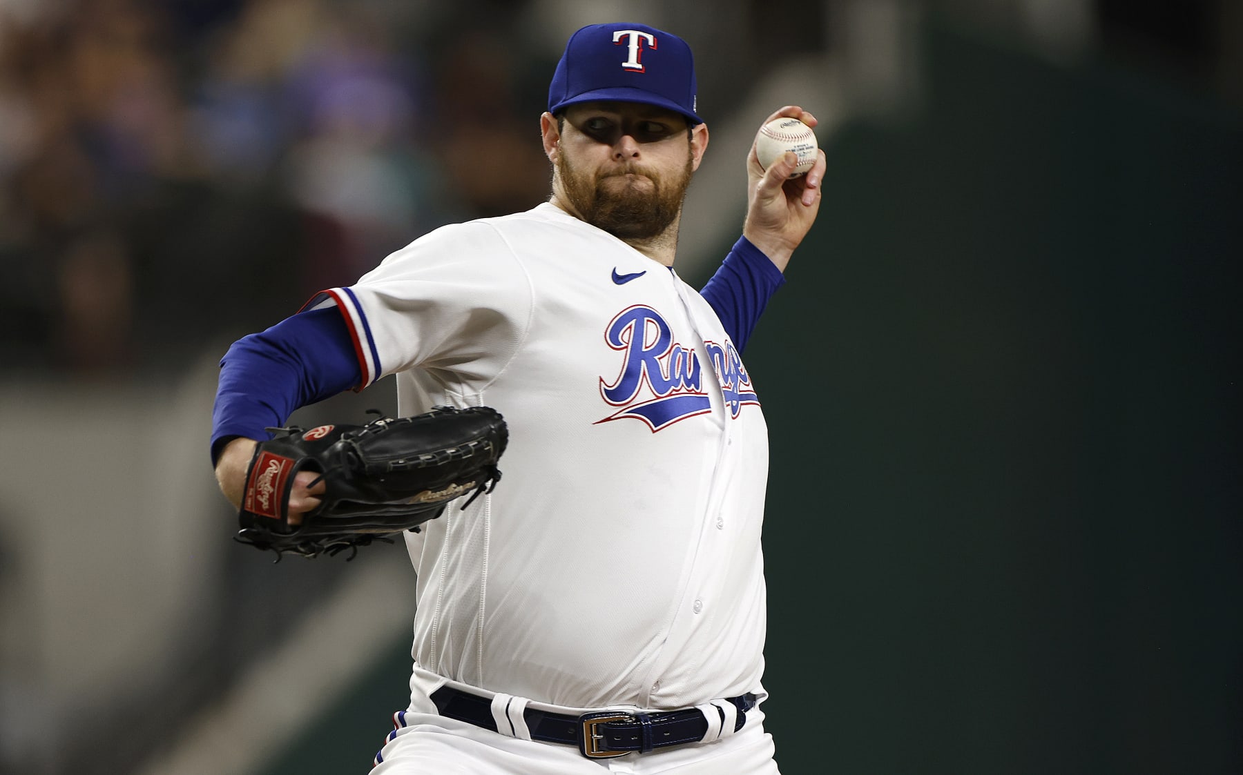 ARLINGTON, TX - SEPTEMBER 18: Jordan Montgomery #52 of the Texas Rangers pitches against the Boston Red Sox during the first inning at Globe Life Field on September 18, 2023 in Arlington, Texas. (Photo by Ron Jenkins/Getty Images)