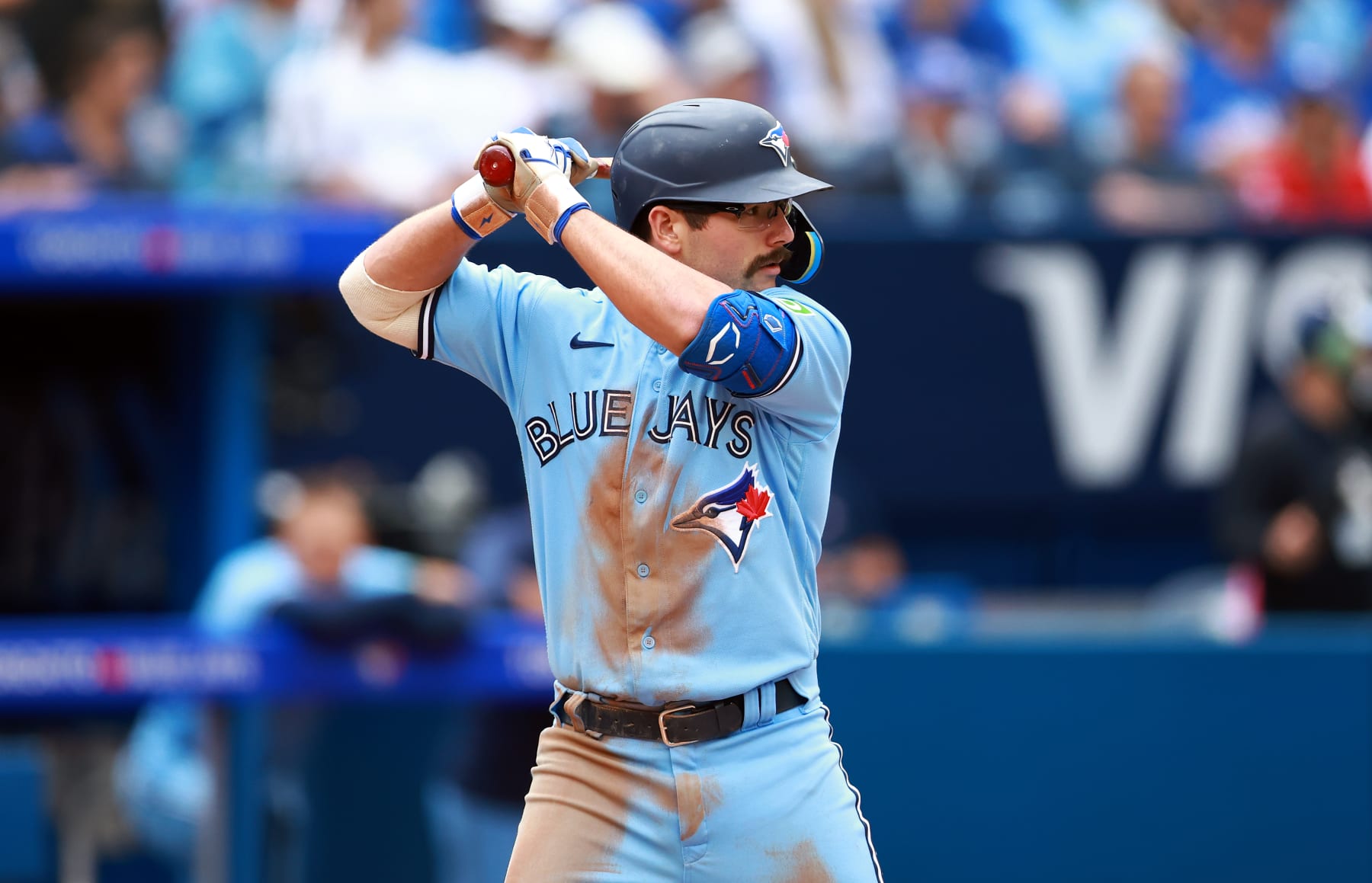 TORONTO, ON - AUGUST 30:  Davis Schneider #36 of the Toronto Blue Jays bats against the Washington Nationals at Rogers Centre on August 30, 2023 in Toronto, Ontario, Canada.  (Photo by Vaughn Ridley/Getty Images)