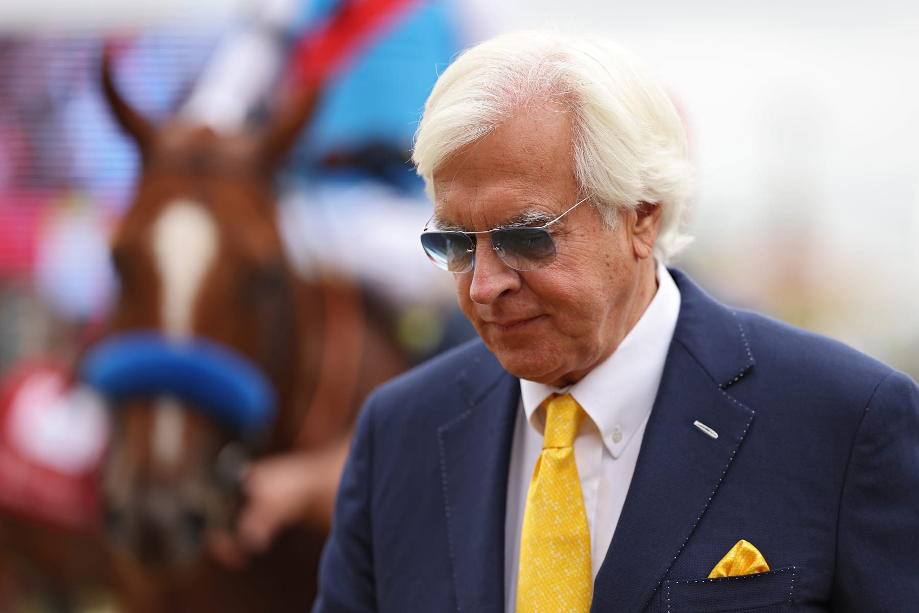 BALTIMORE, MARYLAND - MAY 20: Trainer Bob Baffert looks on after winning The Sir Barton Stakes with jockey John Velazquez and horse Arabian Lion ahead of the 148th Running of the Preakness Stakes at Pimlico Race Course on May 20, 2023 in Baltimore, Maryland. (Photo by Patrick Smith/Getty Images)