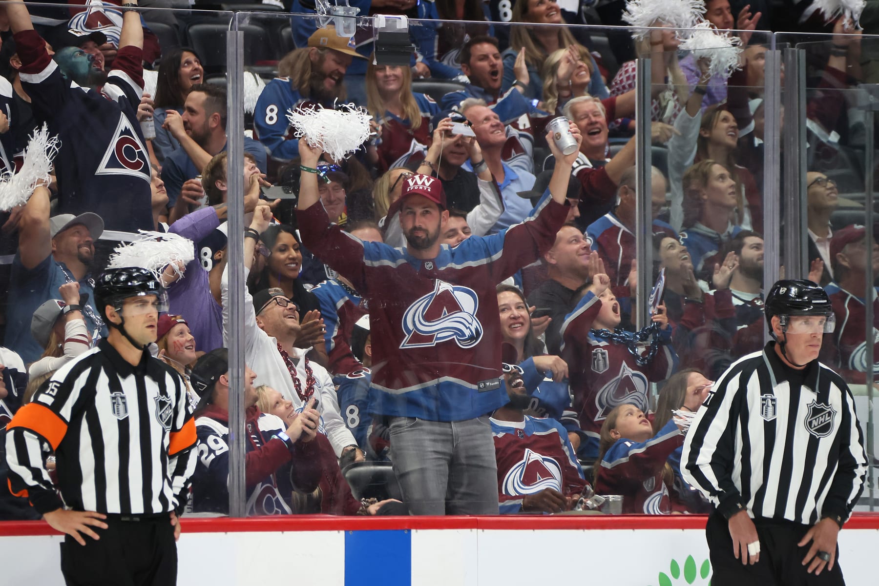 DENVER, COLORADO - JUNE 24: Colorado Avalanche fans react after a play during the first period in Game Five of the 2022 NHL Stanley Cup Final against the Tampa Bay Lightning at Ball Arena on June 24, 2022 in Denver, Colorado. (Photo by Bruce Bennett/Getty Images)