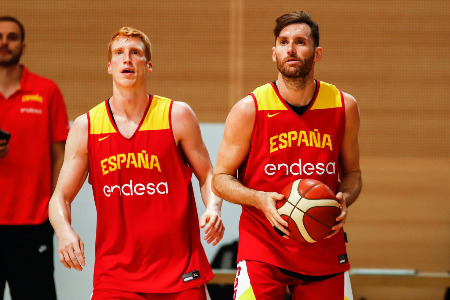 MADRID, SPAIN - JUNE 27: Alberto Diaz and Rudy Fernandez of Spain in action during the last training session of the Spanish Men's National Team before traveling to Alicante at Ciudad Deportiva Real Madrid on Jun 27, 2024, in Madrid, Spain. (Photo By Irina R. Hipolito/Europa Press via Getty Images)