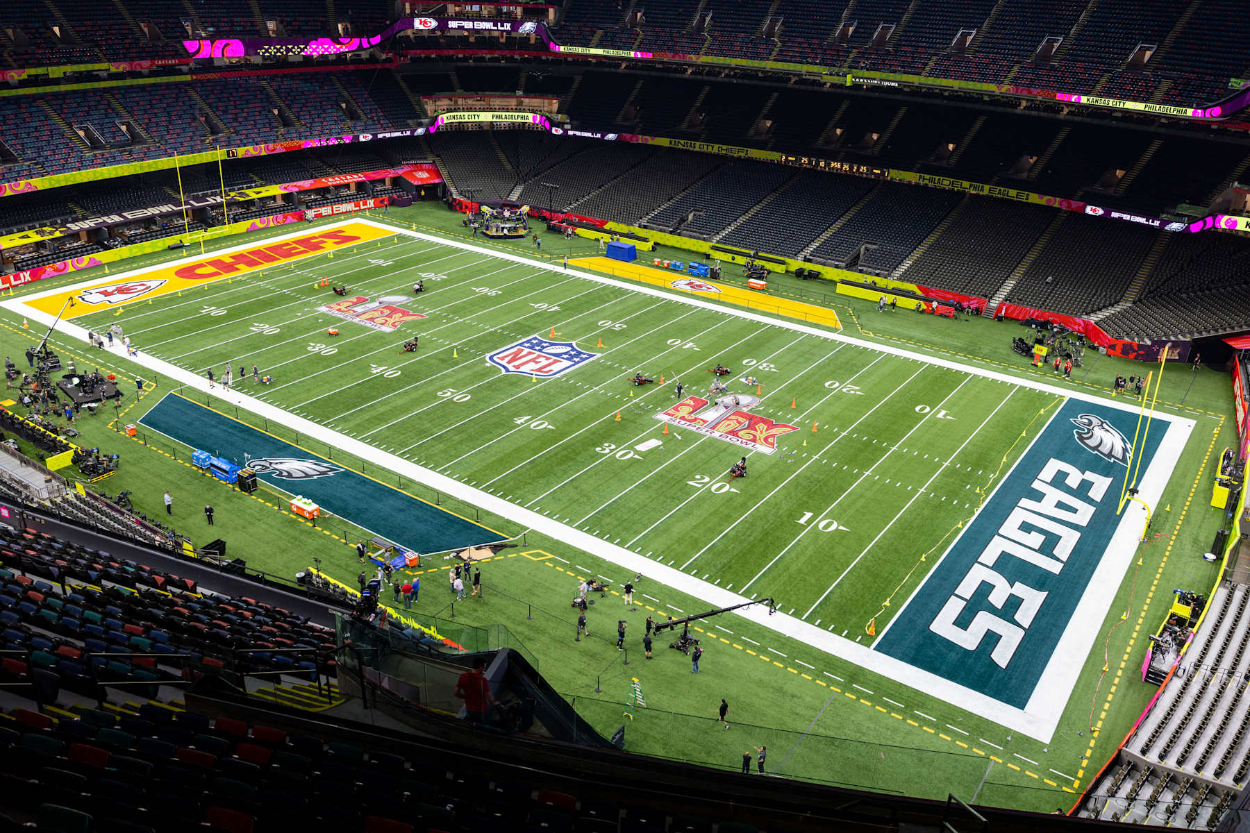 NEW ORLEANS, LA - FEBRUARY 08: The Caesars Superdome getting ready for Super Bowl LIX on February 8, 2025 at the Caesars Superdome in New Orleans, LA. (Photo by Bob Kupbens/Icon Sportswire via Getty Images)