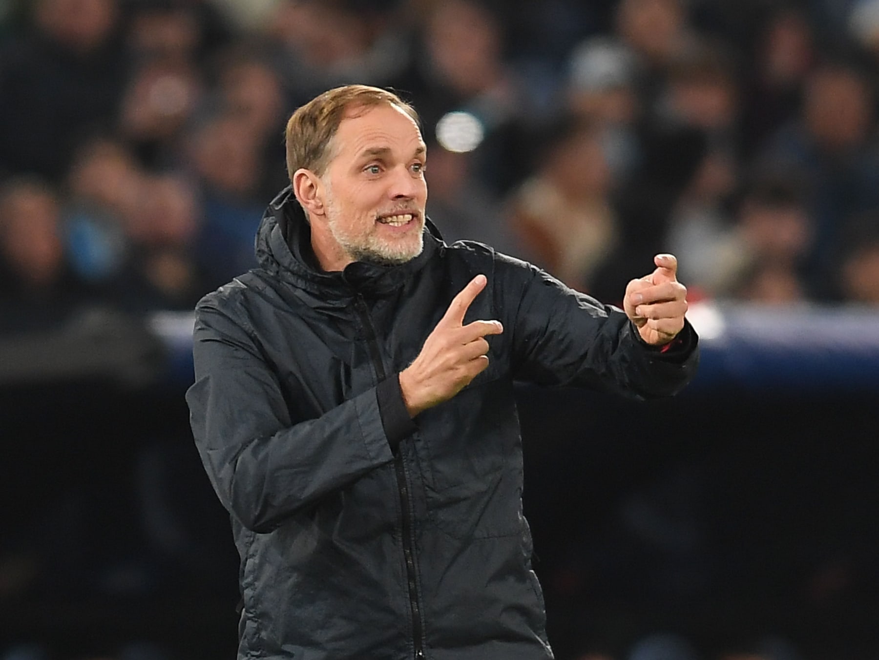 ROME, ITALY - FEBRUARY 14: Thomas Tuchel head coach of FC Bayern München gestures during the UEFA Champions League 2023/24 round of 16 first leg match between SS Lazio and FC Bayern München at Stadio Olimpico on February 14, 2024 in Rome, Italy. (Photo by Silvia Lore/Getty Images)