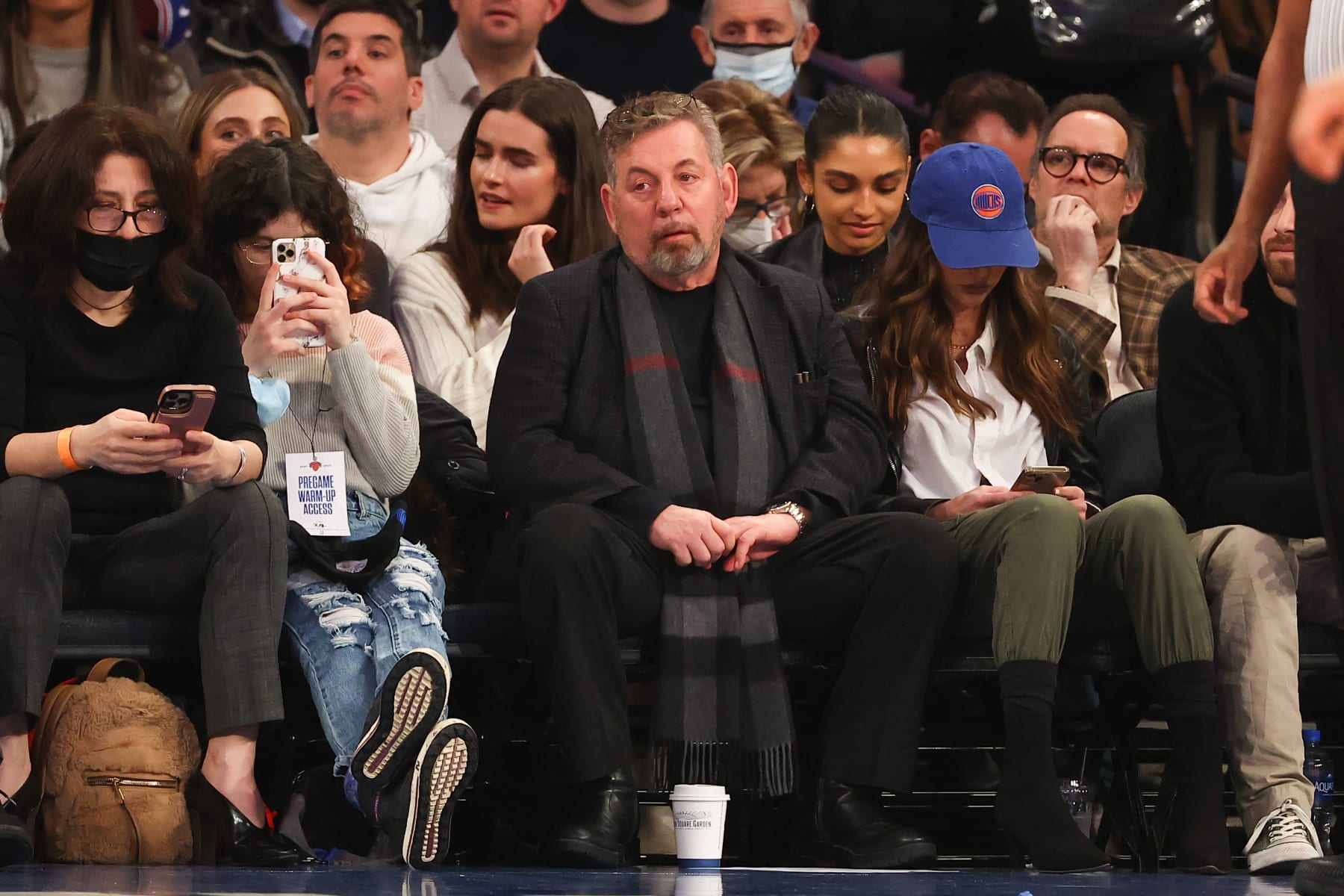 NEW YORK, NY - FEBRUARY 02:  New York Knicks owner James L. Dolan sits courtside during the game against the Memphis Grizzlies on February 2, 2022 at Madison Square Garden in New York City. NOTE TO USER: User expressly acknowledges and agrees that, by downloading and or using this photograph, User is consenting to the terms and conditions of the Getty Images License Agreement. (Photo by Rich Graessle/Getty Images)