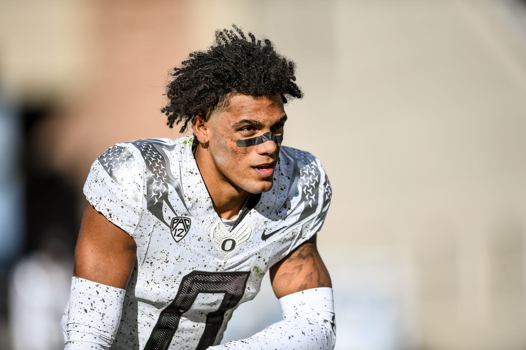 BOULDER, CO - NOVEMBER 5:  Defensive back Christian Gonzalez #0 of the Oregon Ducks looks on during a game against the Colorado Buffaloes at Folsom Field on November 5, 2022 in Boulder, Colorado. (Photo by Dustin Bradford/Getty Images)
