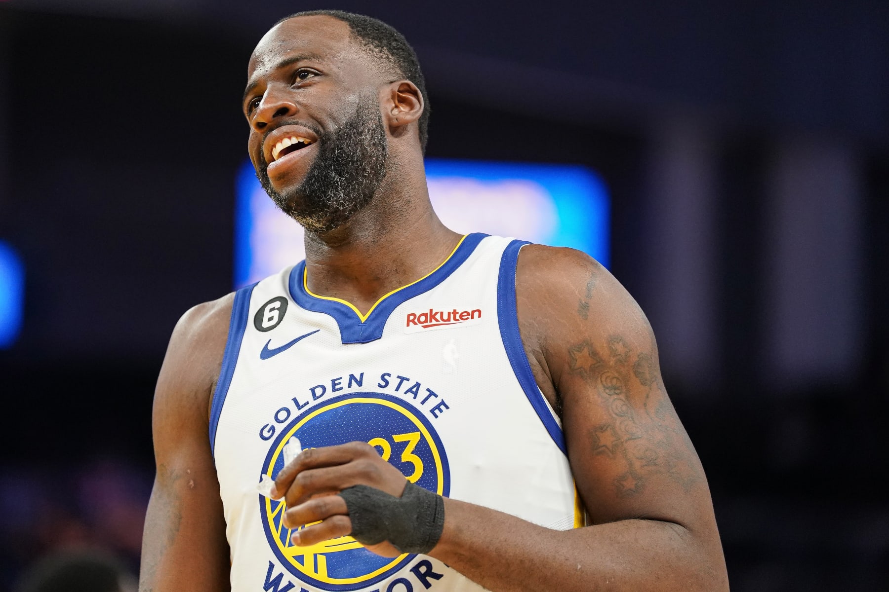 SAN FRANCISCO, CA - MARCH 24: Draymond Green #23 of the Golden State Warriors reacts to a play in the fourth quarter against the Philadelphia 76ers at Chase Center on March 24, 2023 in San Francisco, California. NOTE TO USER: User expressly acknowledges and agrees that, by downloading and/or using this photograph, User is consenting to the terms and conditions of the Getty Images License Agreement. (Photo by Kavin Mistry/Getty Images)