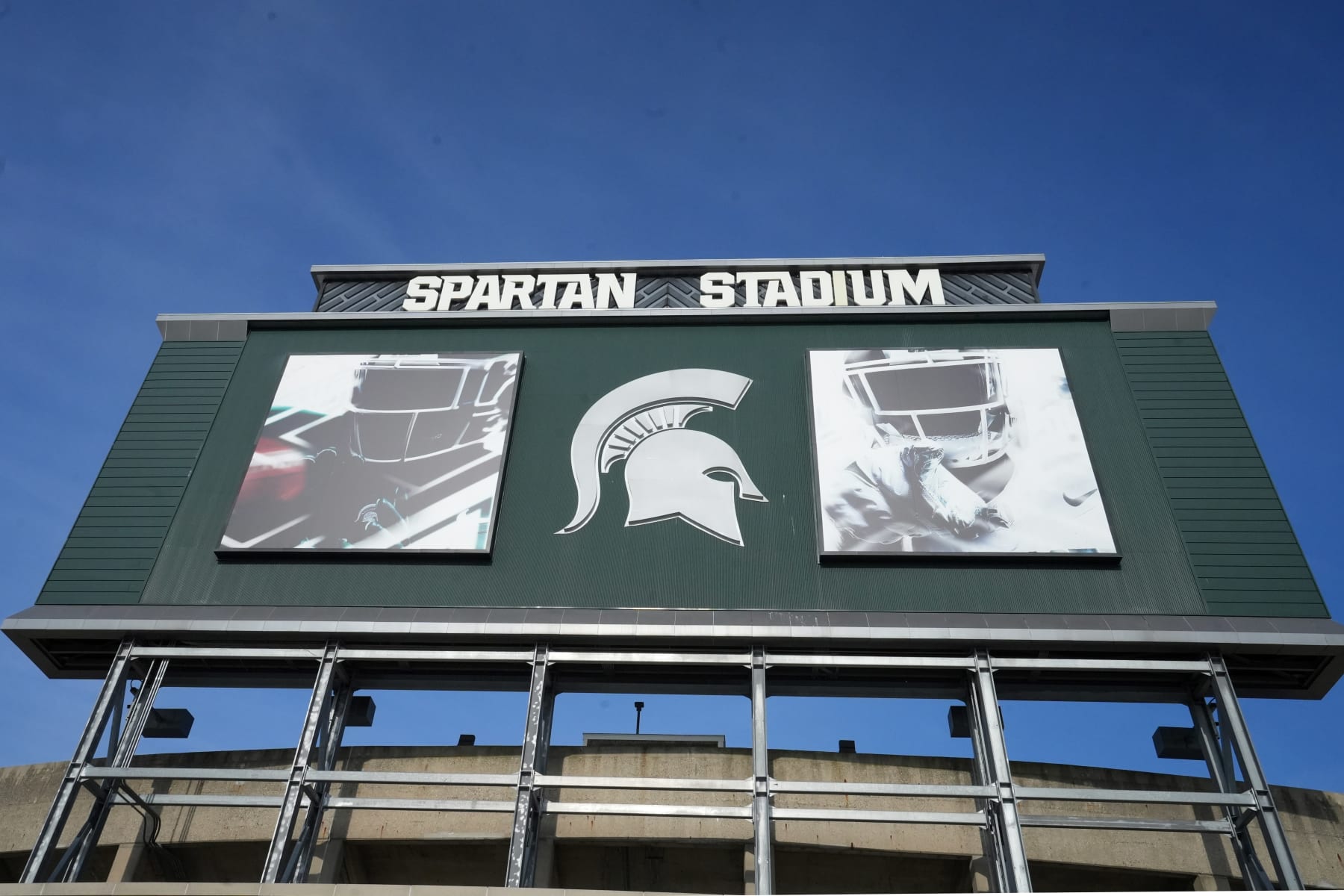 EAST LANSING, MICHIGAN - DECEMBER 07, 2023: The Spartan Stadium scoreboard on the campus of Michigan State UniversityDecember 07, 2023 in East Lansing, Michigan. (Photo by Kirby Lee/Getty Images)