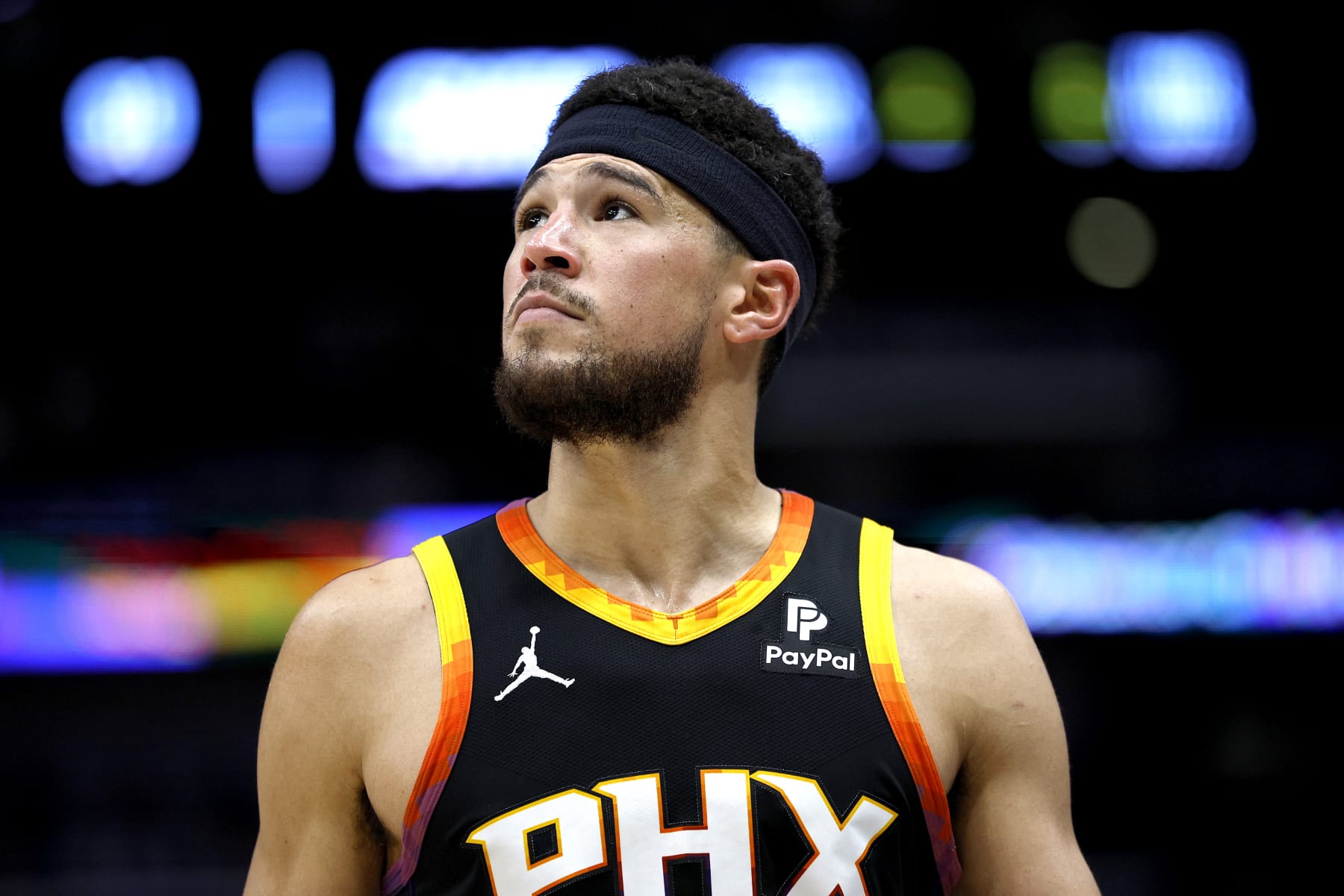 NEW ORLEANS, LOUISIANA - APRIL 01: Devin Booker #1 of the Phoenix Suns stands on the court during the third quarter of an NBA game against the New Orleans Pelicans at Smoothie King Center on April 01, 2024 in New Orleans, Louisiana. NOTE TO USER: User expressly acknowledges and agrees that, by downloading and or using this photograph, User is consenting to the terms and conditions of the Getty Images License Agreement. (Photo by Sean Gardner/Getty Images)