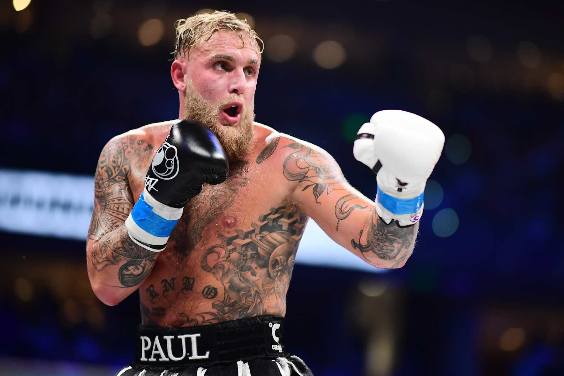 TAMPA, FLORIDA - JULY 20: Jake Paul looks on during their cruiserweight fight against Mike Perry (not pictured) at Amalie Arena on July 20, 2024 in Tampa, Florida. (Photo by Julio Aguilar/Getty Images)