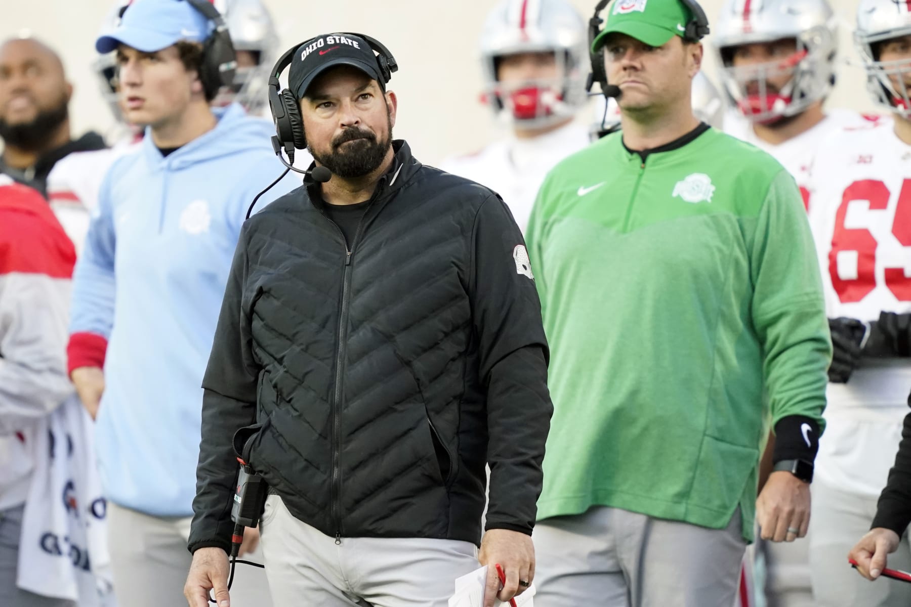 Ohio State head coach Ryan Day watches from the sideline during the second half of an NCAA college football game against Michigan State, Saturday, Oct. 8, 2022, in East Lansing, Mich. (AP Photo/Carlos Osorio)