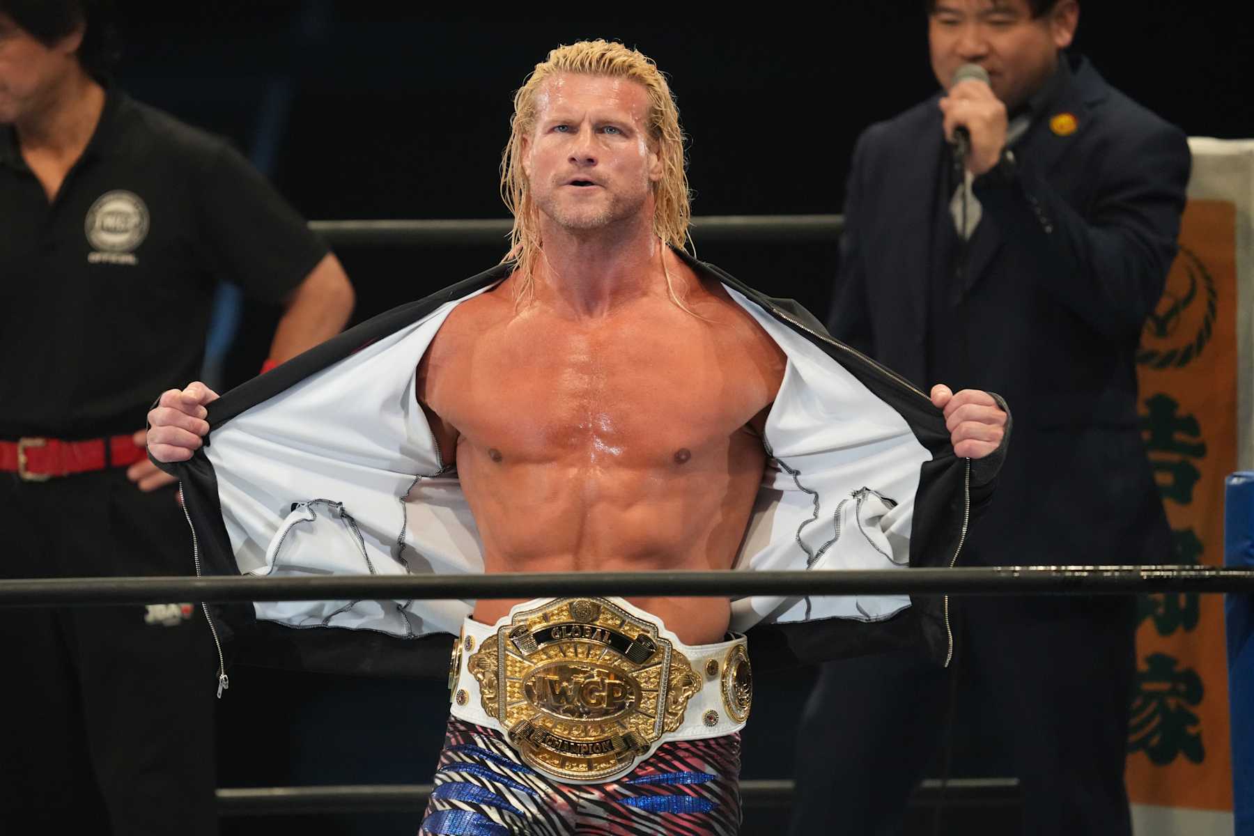 FUKUOKA, JAPAN - MAY 03: Nic Nemeth enters the rin during the New Japan Pro-Wrestling - Wrestling DONTAKU at Fukuoka Convention Center on May 03, 2024 in Fukuoka, Japan.  (Photo by Etsuo Hara/Getty Images)