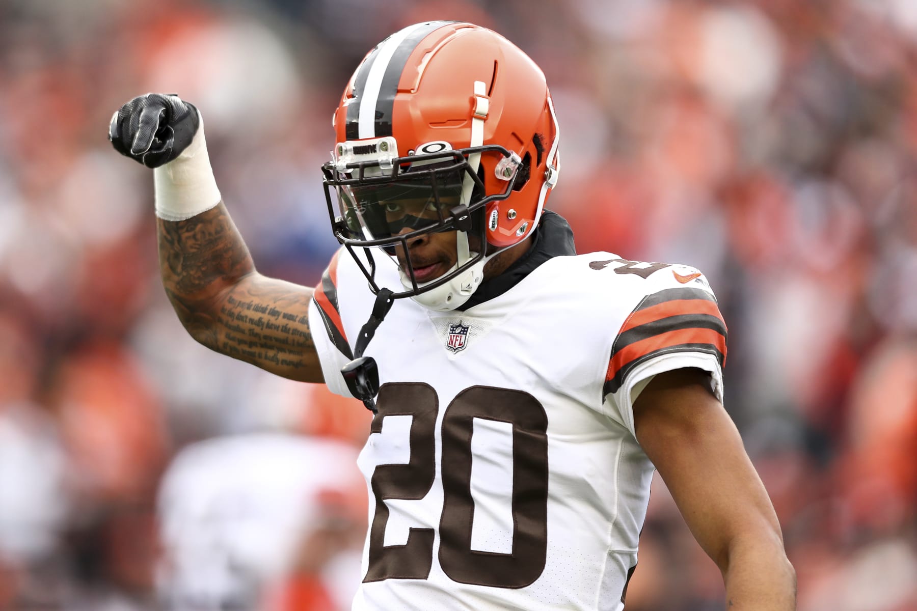 CINCINNATI, OH - DECEMBER 11: Greg Newsome II #20 of the Cleveland Browns celebrates after a play during the second quarter of an NFL football game against the Cincinnati Bengals at Paycor Stadium on December 11, 2022 in Cincinnati, Ohio. (Photo by Kevin Sabitus/Getty Images)