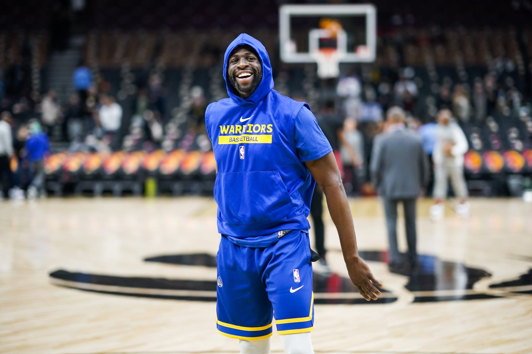 TORONTO, CANADA - DECEMBER 18: Draymond Green #23 of the Golden State Warriors warms up before the game against the Toronto Raptors on December 18, 2022 at the Scotiabank Arena in Toronto, Ontario, Canada.  NOTE TO USER: User expressly acknowledges and agrees that, by downloading and or using this Photograph, user is consenting to the terms and conditions of the Getty Images License Agreement.  Mandatory Copyright Notice: Copyright 2022 NBAE (Photo by Mark Blinch/NBAE via Getty Images)