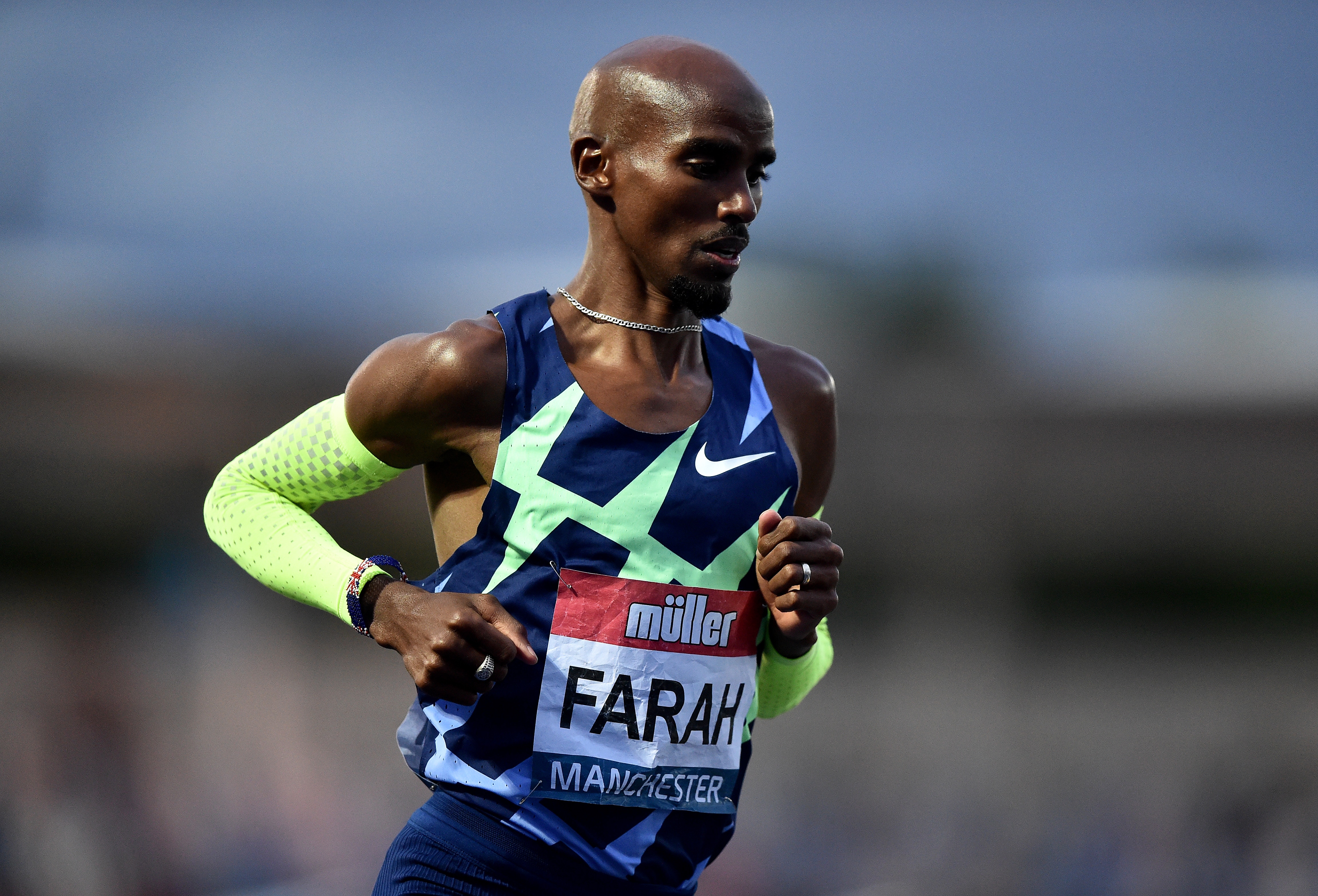MANCHESTER, ENGLAND - JUNE 25: Mo Farah of Newham and Essex Beagles competes during the Mens 10000m Final on Day One of the Muller British Athletics Championships at Manchester Regional Arena on June 25, 2021 in Manchester, England. (Photo by Nathan Stirk/Getty Images)