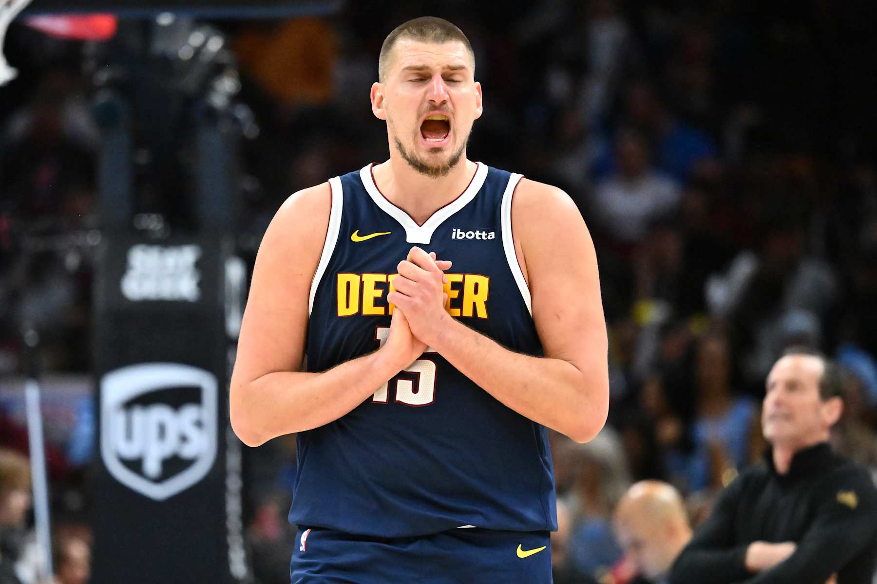 CLEVELAND, OHIO - DECEMBER 05: Nikola Jokic #15 of the Denver Nuggets reacts during the fourth quarter against the Cleveland Cavaliers at Rocket Mortgage Fieldhouse on December 05, 2024 in Cleveland, Ohio. The Cavaliers defeated the Nuggets 126-114. NOTE TO USER: User expressly acknowledges and agrees that, by downloading and or using this photograph, User is consenting to the terms and conditions of the Getty Images License Agreement. (Photo by Jason Miller/Getty Images)