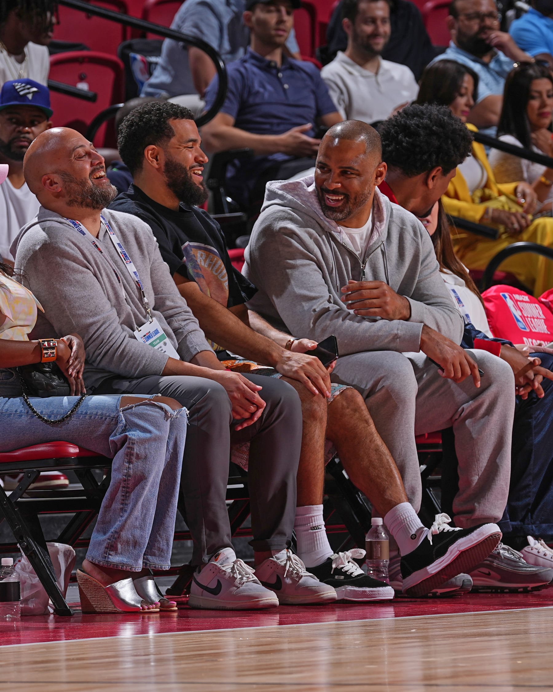LAS VEGAS, NV - JULY 9:  Fred VanVleet #23 of the Houston Rockets & Head Coach ImeUdoka of the Houston Rockets  during the 2023 NBA Las Vegas Summer League on July 9, 2023 at the Thomas & Mack Center in Las Vegas, Nevada. NOTE TO USER: User expressly acknowledges and agrees that, by downloading and or using this Photograph, User is consenting to the terms and conditions of the Getty Images License Agreement. Mandatory Copyright Notice: Copyright 2023 NBAE (Photo by Bart Young/NBAE via Getty Images)