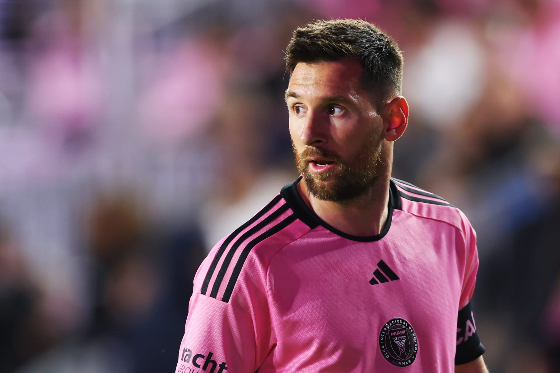 FORT LAUDERDALE, FLORIDA - FEBRUARY 21: Lionel Messi #10 of Inter Miami looks on during the first half against Real Salt Lake at Chase Stadium on February 21, 2024 in Fort Lauderdale, Florida. (Photo by Megan Briggs/Getty Images)