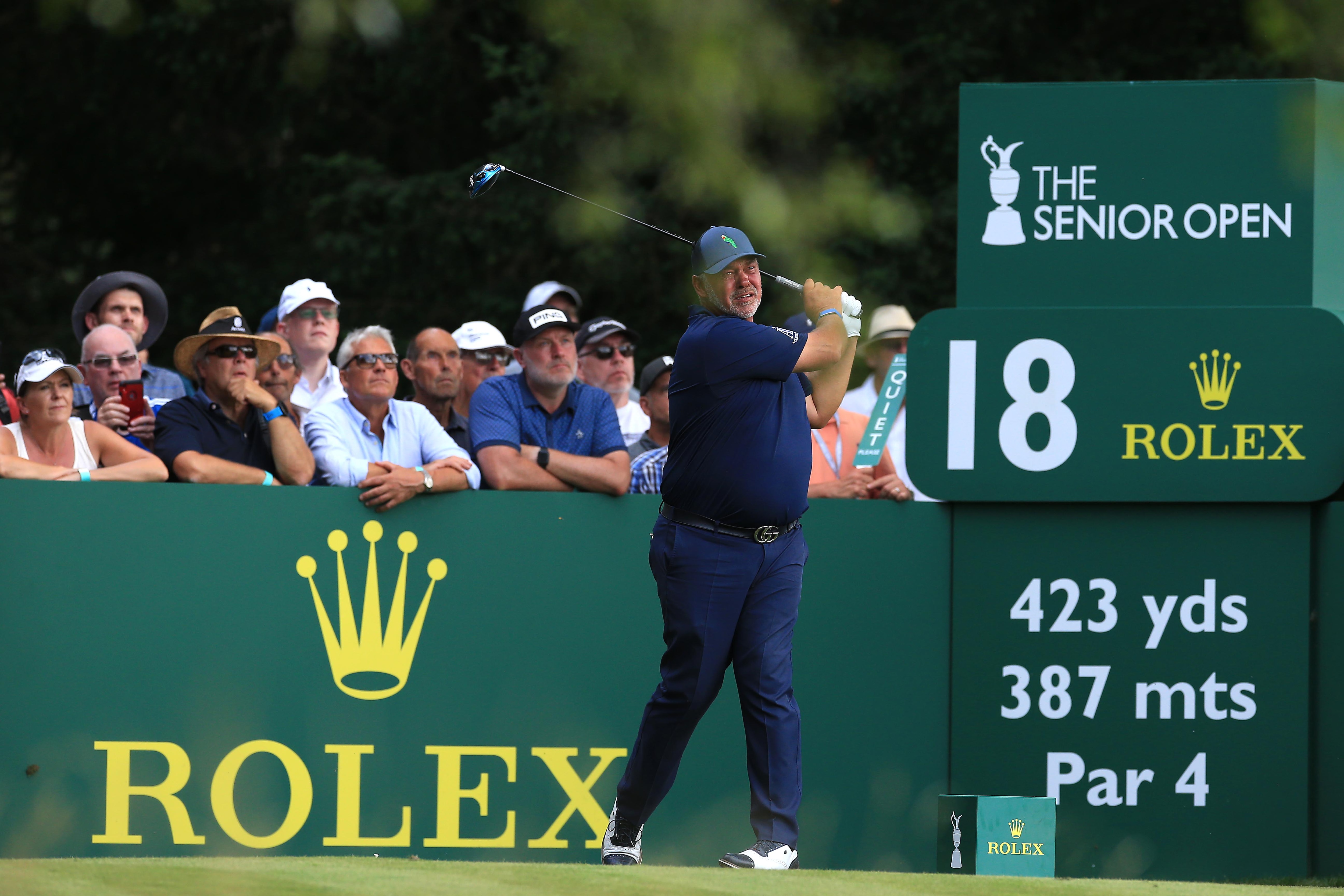 SUNNINGDALE, ENGLAND - JULY 22: Darren Clarke of Northern Ireland during the first day of The Senior Open Presented by Rolex at Sunningdale Golf Club on July 22, 2021 in Sunningdale, England. (Photo by Stephen Pond/Getty Images)