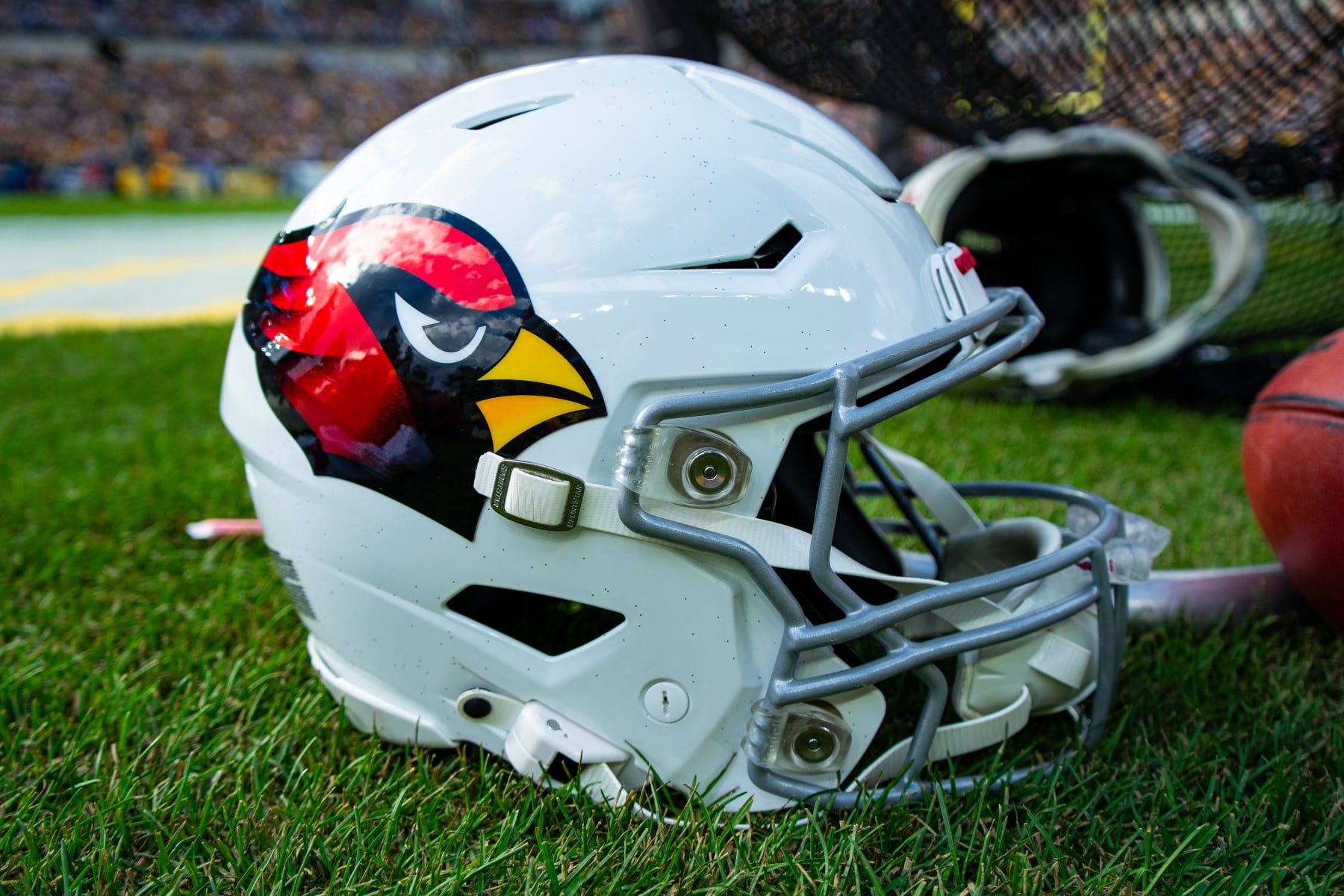 PITTSBURGH, PA - DECEMBER 03: A detailed view of a Arizona Cardinals helmet during the regular season NFL football game between the Arizona Cardinals and the Pittsburgh Steelers on December 03, 2023 at Acrisure Stadium in Pittsburgh, PA. (Photo by Mark Alberti/Icon Sportswire via Getty Images)