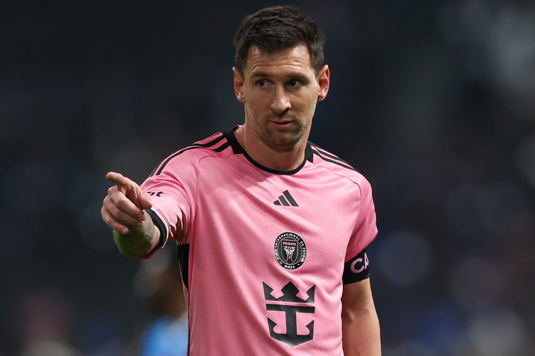 RIYADH, SAUDI ARABIA - JANUARY 29: Lionel Messi of Inter Miami reacts during the Riyadh Season Cup match between Al Hilal and Inter Miami at Kingdom Arena on January 29, 2024 in Riyadh, Saudi Arabia. (Photo by Yasser Bakhsh/Getty Images)