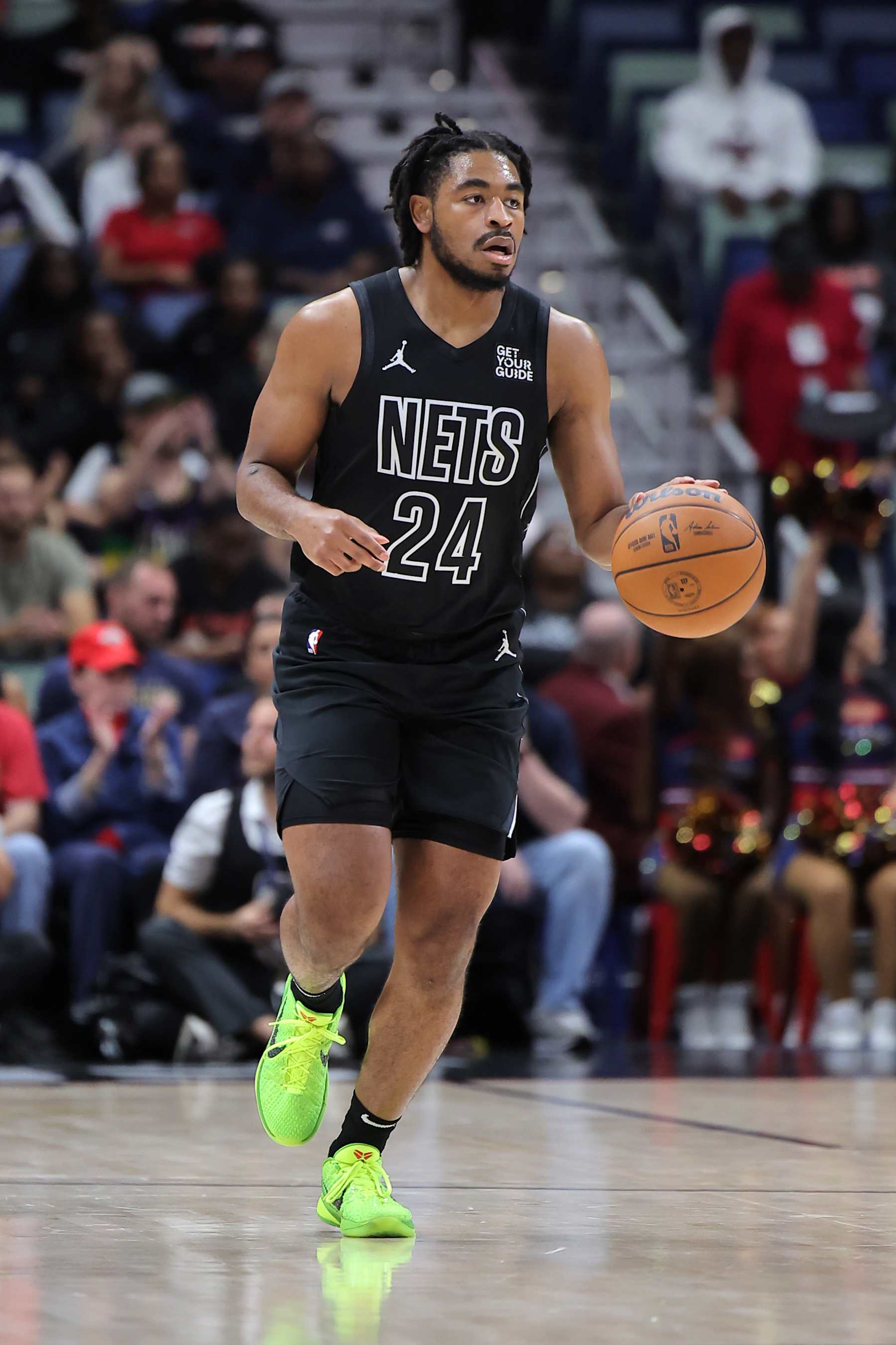 NEW ORLEANS, LOUISIANA - NOVEMBER 11: Cam Thomas #24 of the Brooklyn Nets drives with the ball against the New Orleans Pelicans during a game at the Smoothie King Center on November 11, 2024 in New Orleans, Louisiana. NOTE TO USER: User expressly acknowledges and agrees that, by downloading and or using this Photograph, user is consenting to the terms and conditions of the Getty Images License Agreement. (Photo by Jonathan Bachman/Getty Images)