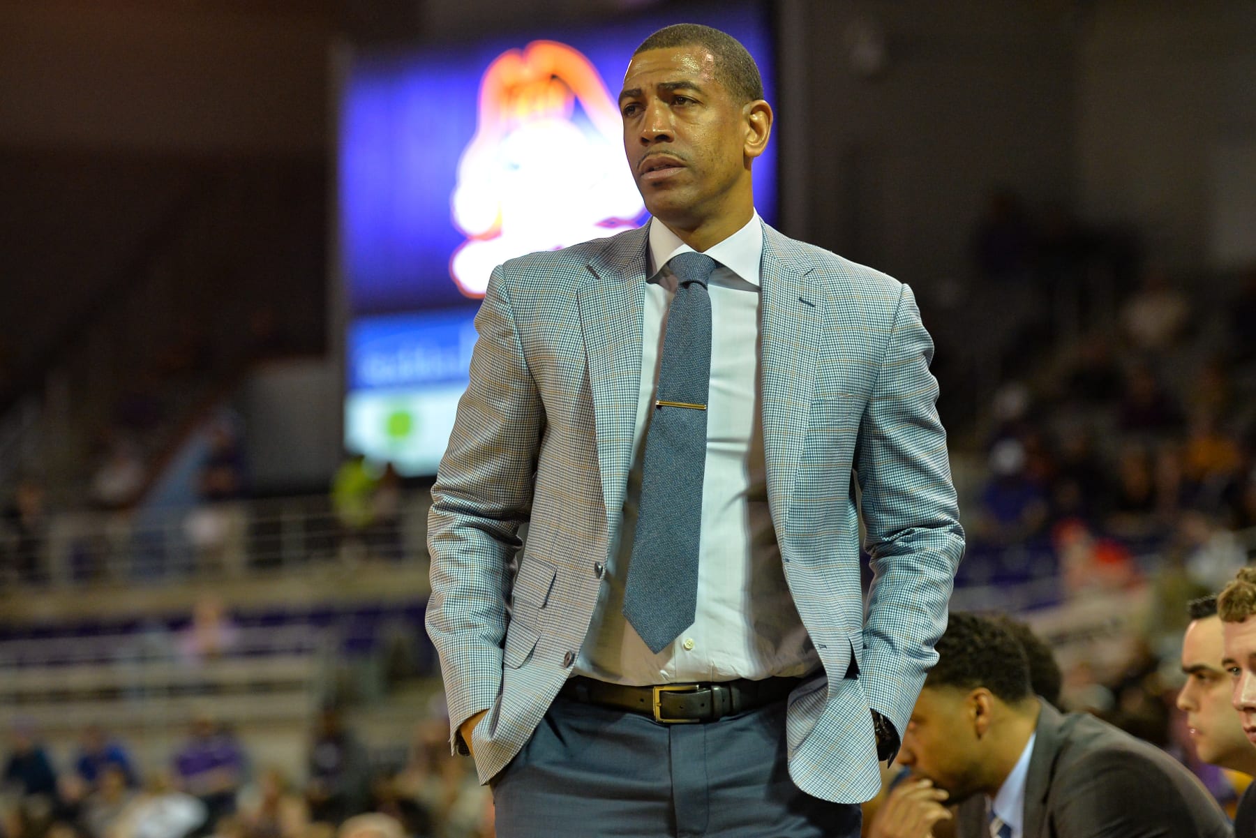 GREENVILLE, NC - MARCH 01: Connecticut Huskies head coach Kevin Ollie patrols the sidelines in a game between the Connecticut Huskies and the East Carolina Pirates on March 1, 2017 at Williams Arena at Minges Coliseum in Greenville, NC. East Carolina defeated Connecticut 66 - 62. (Photo by Greg Thompson/Icon Sportswire via Getty Images)