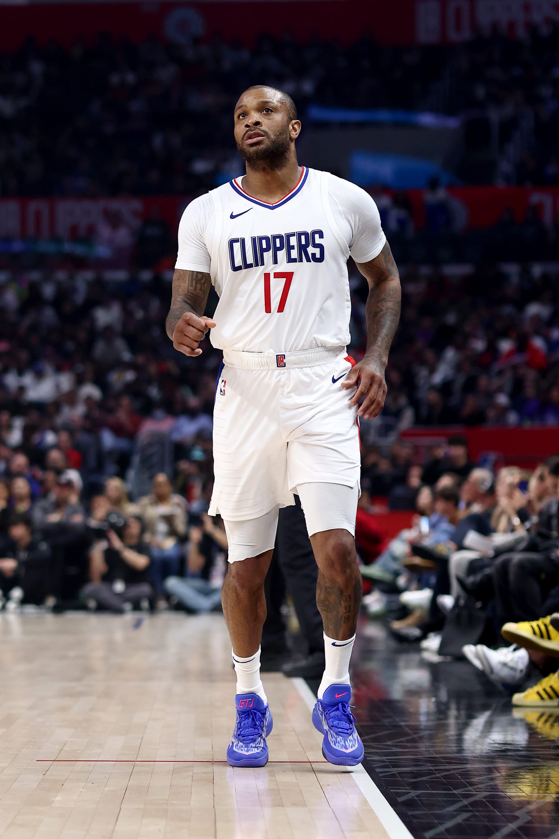 LOS ANGELES, CALIFORNIA - FEBRUARY 25: P.J. Tucker #17 of the Los Angeles Clippers looks on during the second quarter against the Sacramento Kings at Crypto.com Arena on February 25, 2024 in Los Angeles, California. The Sacramento Kings defeated the Los Angeles Clippers 123-107. NOTE TO USER: User expressly acknowledges and agrees that, by downloading and or using this photograph, User is consenting to the terms and conditions of the Getty Images License Agreement. (Photo by Katelyn Mulcahy/Getty Images)