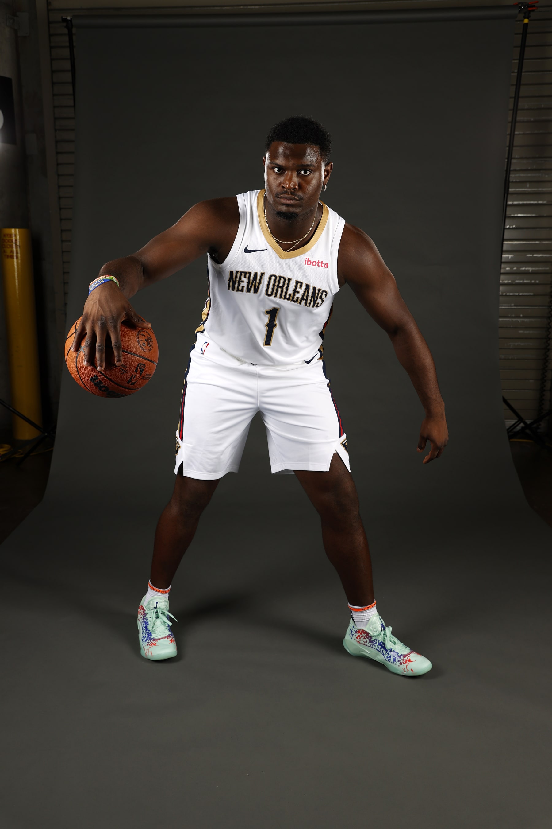 NEW ORLEANS, LOUISIANA - OCTOBER 02: Zion Williamson #1 of the New Orleans Pelicans poses for a photo during media day at Smoothie King Center on October 02, 2023 in New Orleans, Louisiana. NOTE TO USER: User expressly acknowledges and agrees that, by downloading and/or using this photograph, user is consenting to the terms and conditions of the Getty Images License Agreement. (Photo by Chris Graythen/Getty Images)