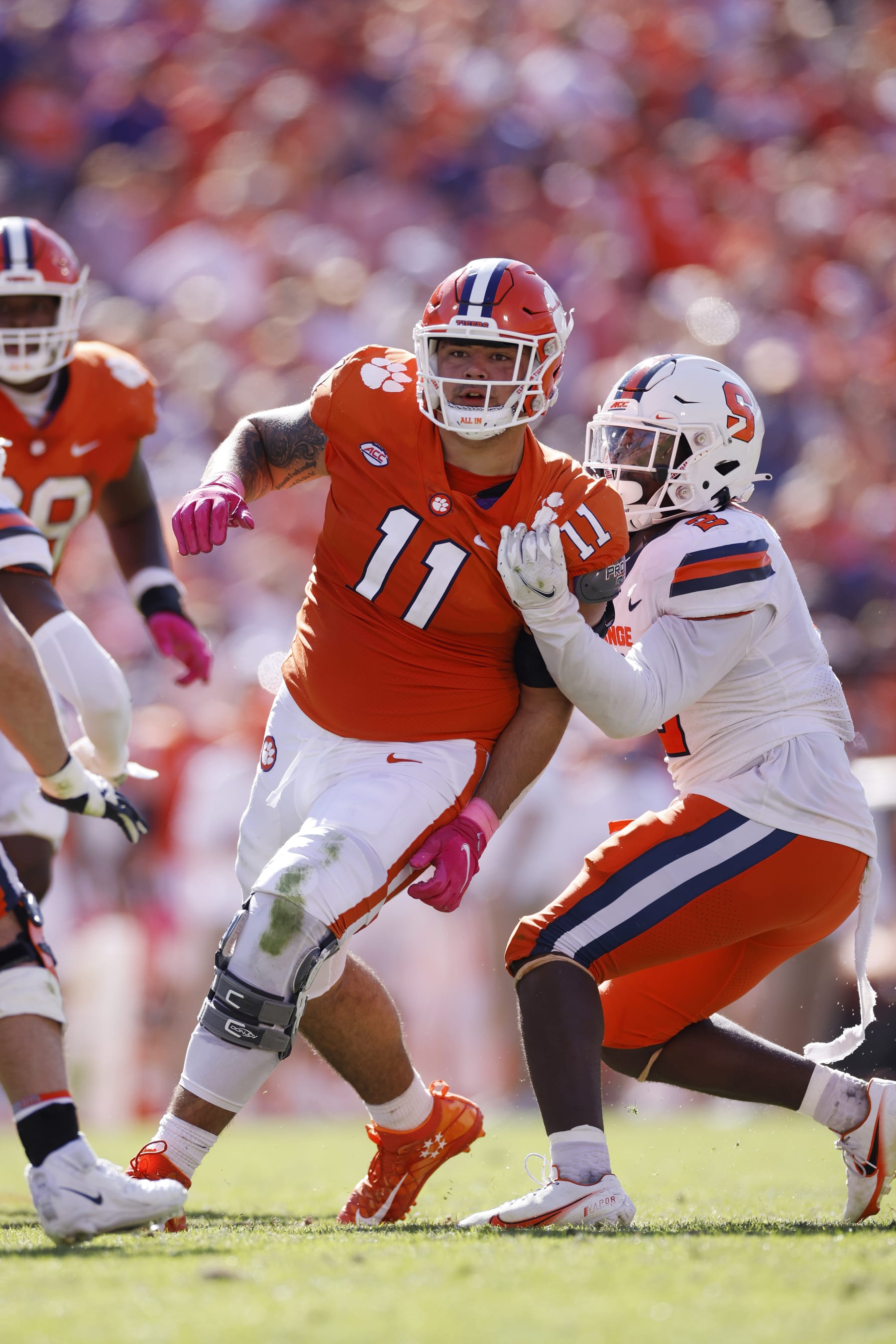 CLEMSON, SC - OCTOBER 22: Clemson Tigers defensive tackle Bryan Bresee (11) pursues a play on defense during a college football game against the Syracuse Orange on October 22, 2022 at Memorial Stadium in Clemson, South Carolina. (Photo by Joe Robbins/Icon Sportswire via Getty Images)