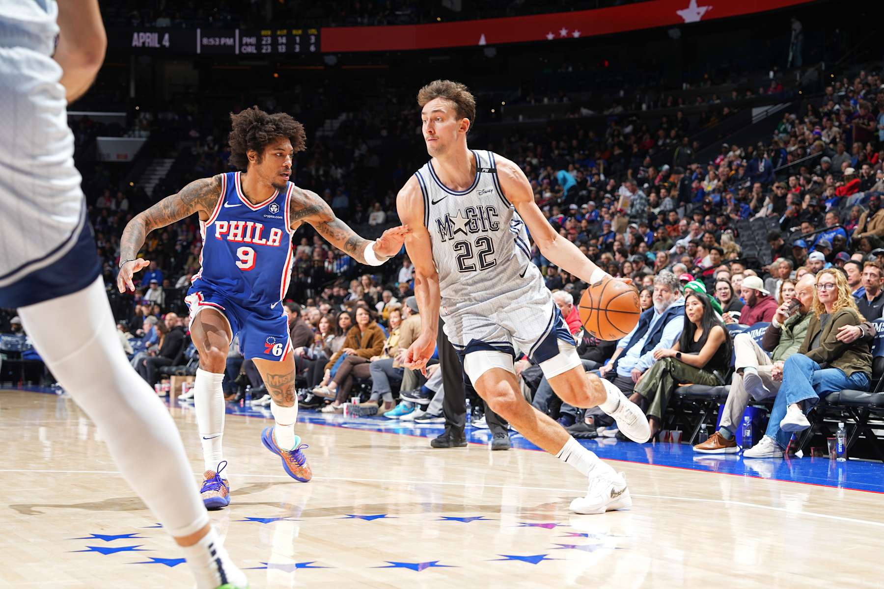 PHILADELPHIA, PA - DECEMBER 4: Franz Wagner #22 of the Orlando Magic dribbles the ball during the game against the Philadelphia 76ers on December 4, 2024 at the Wells Fargo Center in Philadelphia, Pennsylvania NOTE TO USER: User expressly acknowledges and agrees that, by downloading and/or using this Photograph, user is consenting to the terms and conditions of the Getty Images License Agreement. Mandatory Copyright Notice: Copyright 2024 NBAE (Photo by Jesse D. Garrabrant/NBAE via Getty Images)
