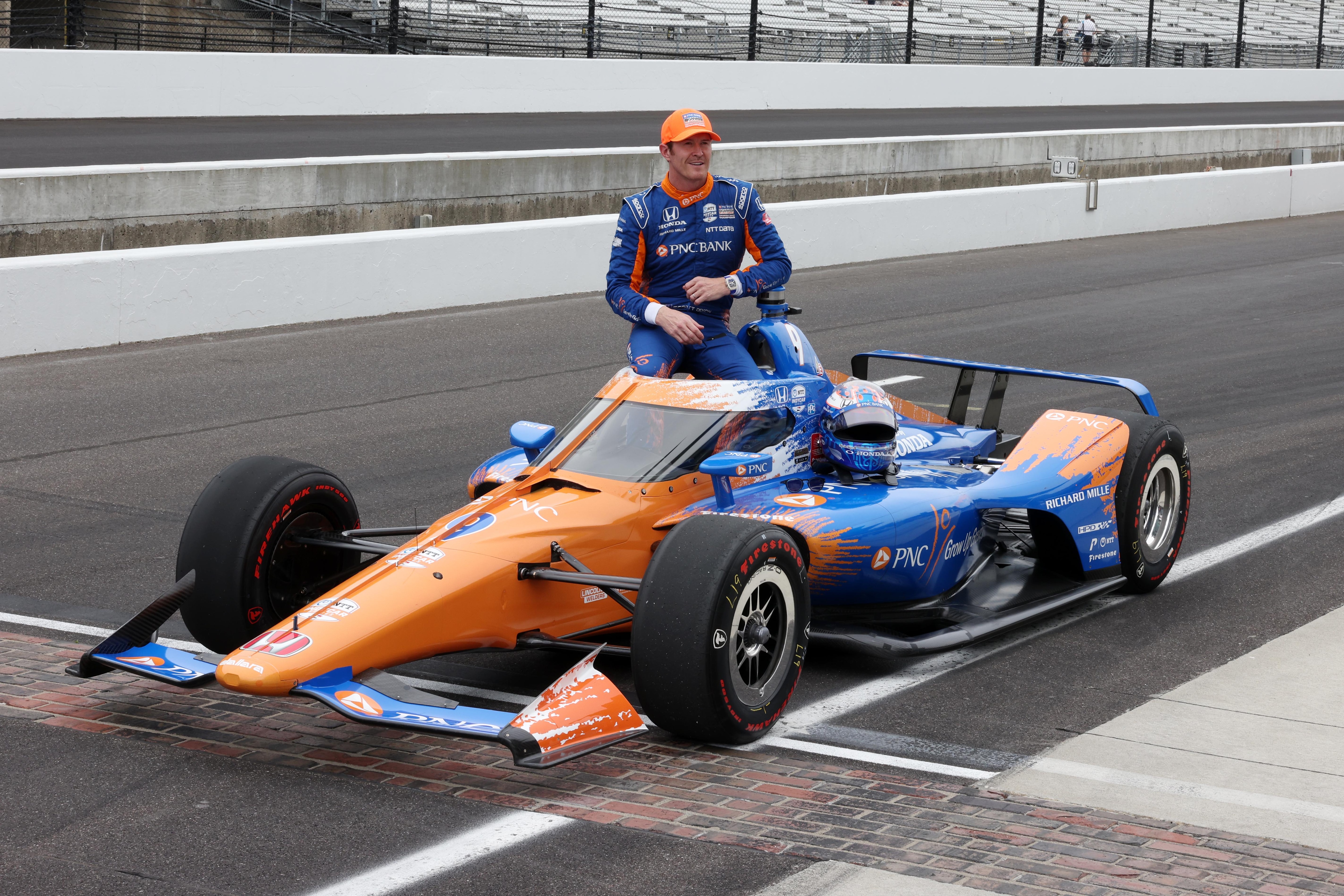 INDIANAPOLIS, IN - MAY 22: NTT Indy Car series driver Scott Dixon (9) poses for a photo  after qualifying for the 105th running of the Indianapolis 500 on May 22, 2021 at the Indianapolis Motor Speedway in Indianapolis, Indiana. (Photo by Brian Spurlock/Icon Sportswire via Getty Images)