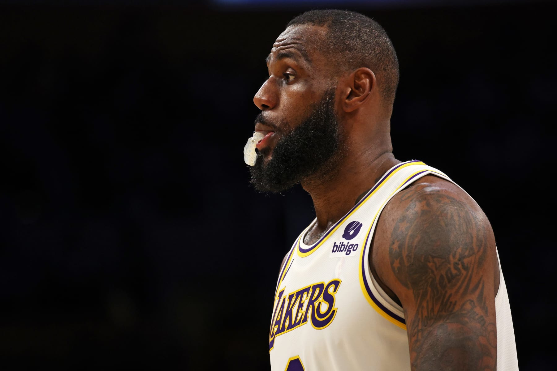 LOS ANGELES, CALIFORNIA - MAY 20: LeBron James #6 of the Los Angeles Lakers reacts after a foul during the third quarter against the Denver Nuggets in game three of the Western Conference Finals at Crypto.com Arena on May 20, 2023 in Los Angeles, California. NOTE TO USER: User expressly acknowledges and agrees that, by downloading and or using this photograph, User is consenting to the terms and conditions of the Getty Images License Agreement. (Photo by Harry How/Getty Images)