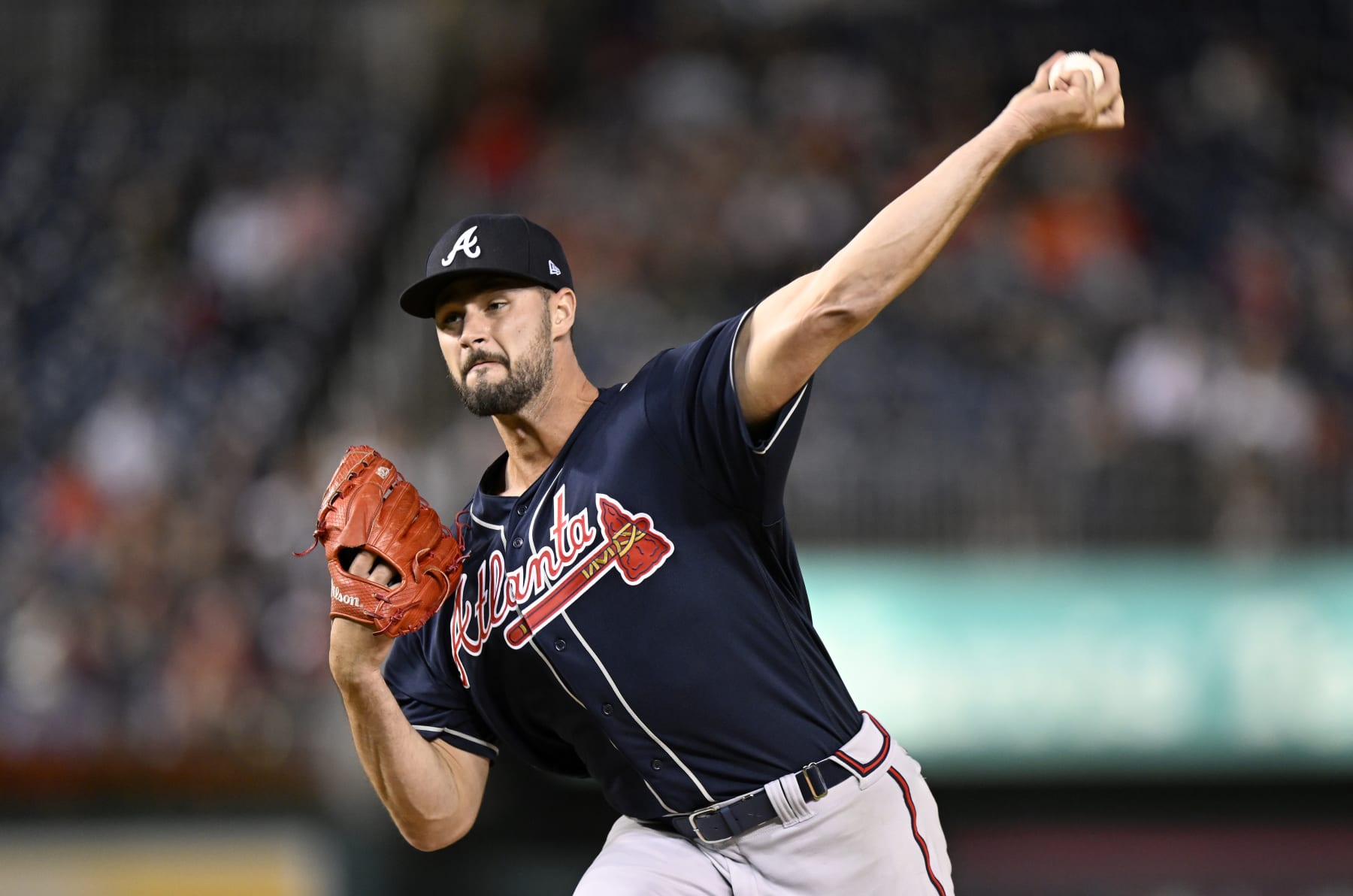 WASHINGTON, DC - SEPTEMBER 27: Kyle Muller #66 of the Atlanta Braves pitches against the Washington Nationals at Nationals Park on September 27, 2022 in Washington, DC. (Photo by G Fiume/Getty Images)