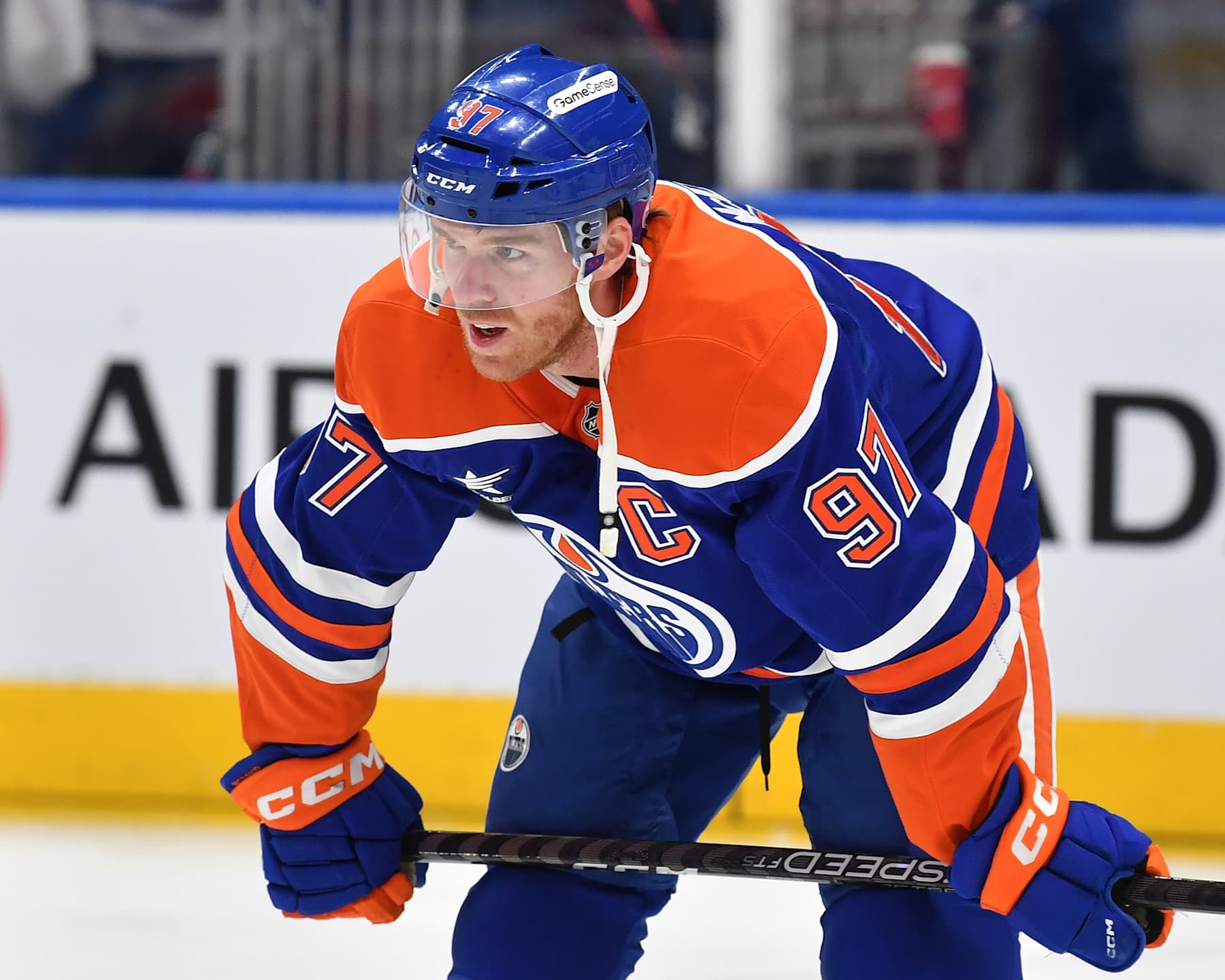 EDMONTON, CANADA - FEBRUARY 1: Connor McDavid #97 of the Edmonton Oilers looks on during warmups prior to the game against the Toronto Maple Leafs at Rogers Place on February 1, 2025, in Edmonton, Alberta, Canada. (Photo by Andy Devlin/NHLI via Getty Images)