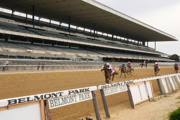 Horse Racing: Belmont Stakes: Jockey Manny Franco aboard Tiz the Law (8) in action, leading during race at Belmont Park.
Elmont, NY 6/20/2020
CREDIT: Erick W. Rasco (Photo by Erick W. Rasco /Sports Illustrated via Getty Images)
(Set Number: X163274 TK1 )
