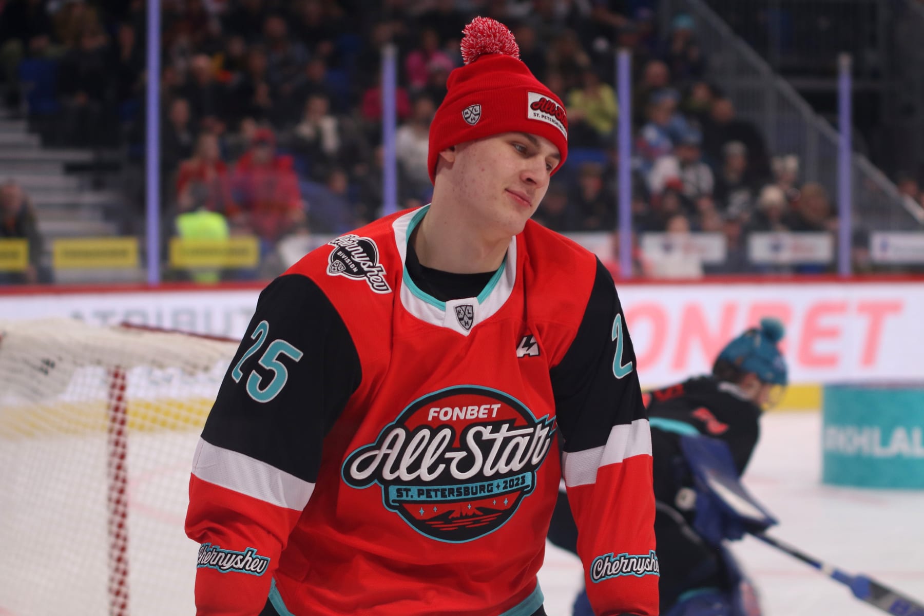 SAINT PETERSBURG, RUSSIA - 2023/12/10: Igor Chernyshov (25), a hockey player during the contests at the 2023 Kontinental Hockey League All-Star Game on the second day of competition at the SKA Arena in St. Petersburg, Russia. (Photo by Maksim Konstantinov/SOPA Images/LightRocket via Getty Images)