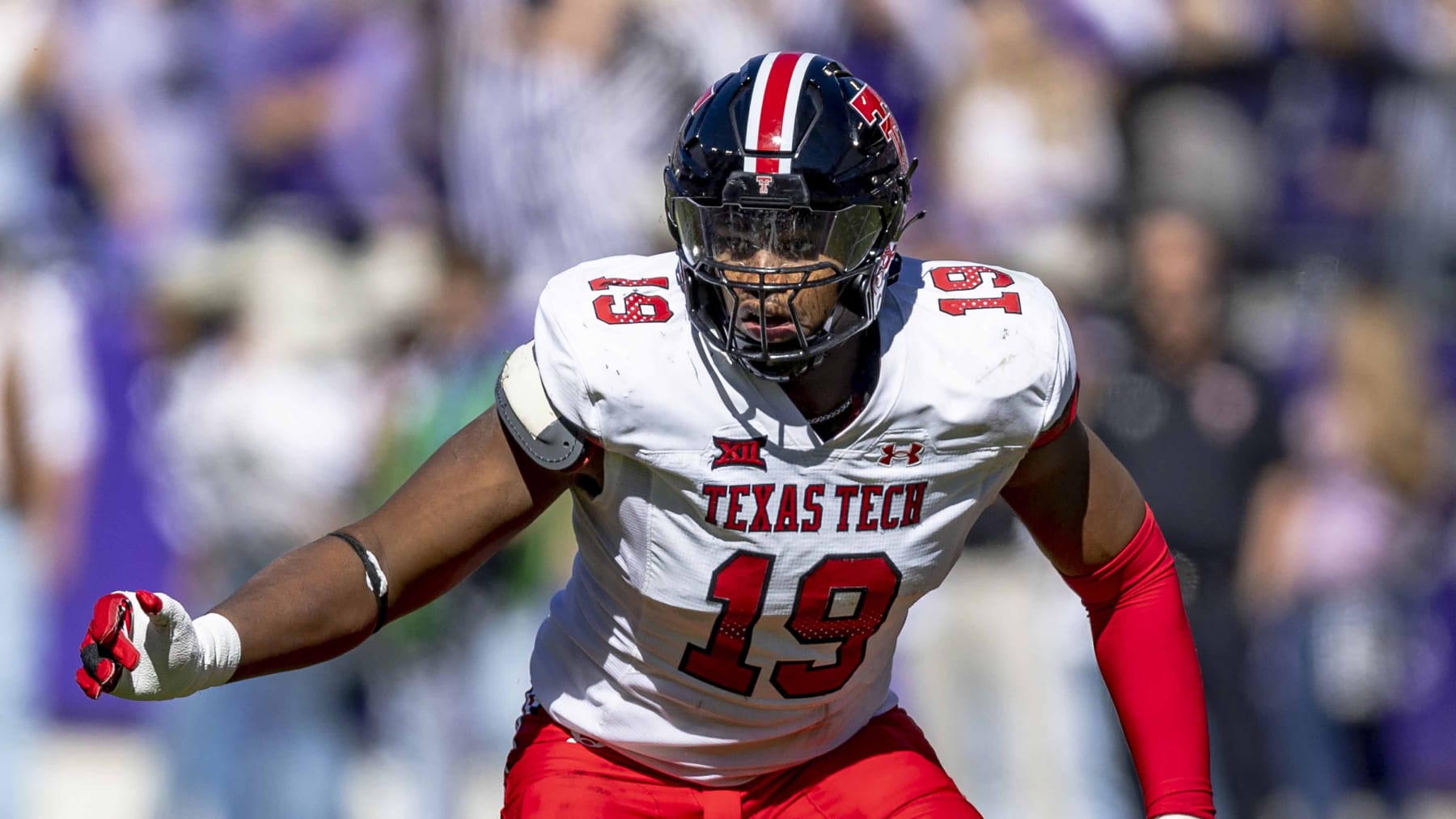 Texas Tech linebacker Tyree Wilson (19) is seen during an NCAA football game against TCU on Saturday, Nov. 5, 2022, in Fort Worth, Texas. TCU won 34-24. (AP Photo/Brandon Wade)