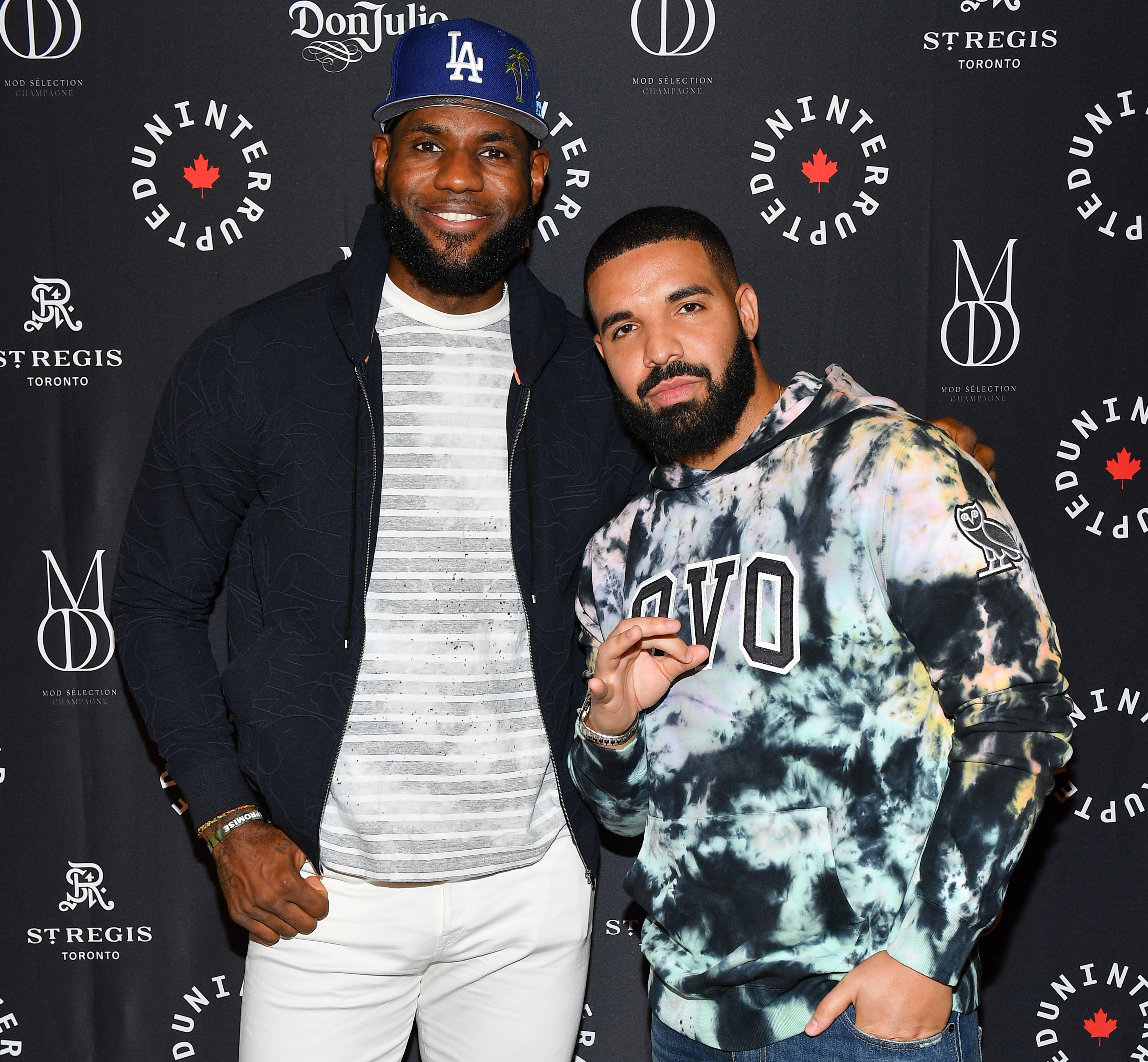 TORONTO, ONTARIO - AUGUST 02: NBA Player Lebron James and Rapper Drake attend the Uninterrupted Canada Launch held at Louis Louis at The St. Regis Toronto on August 02, 2019 in Toronto, Canada. (Photo by George Pimentel/Getty Images)
