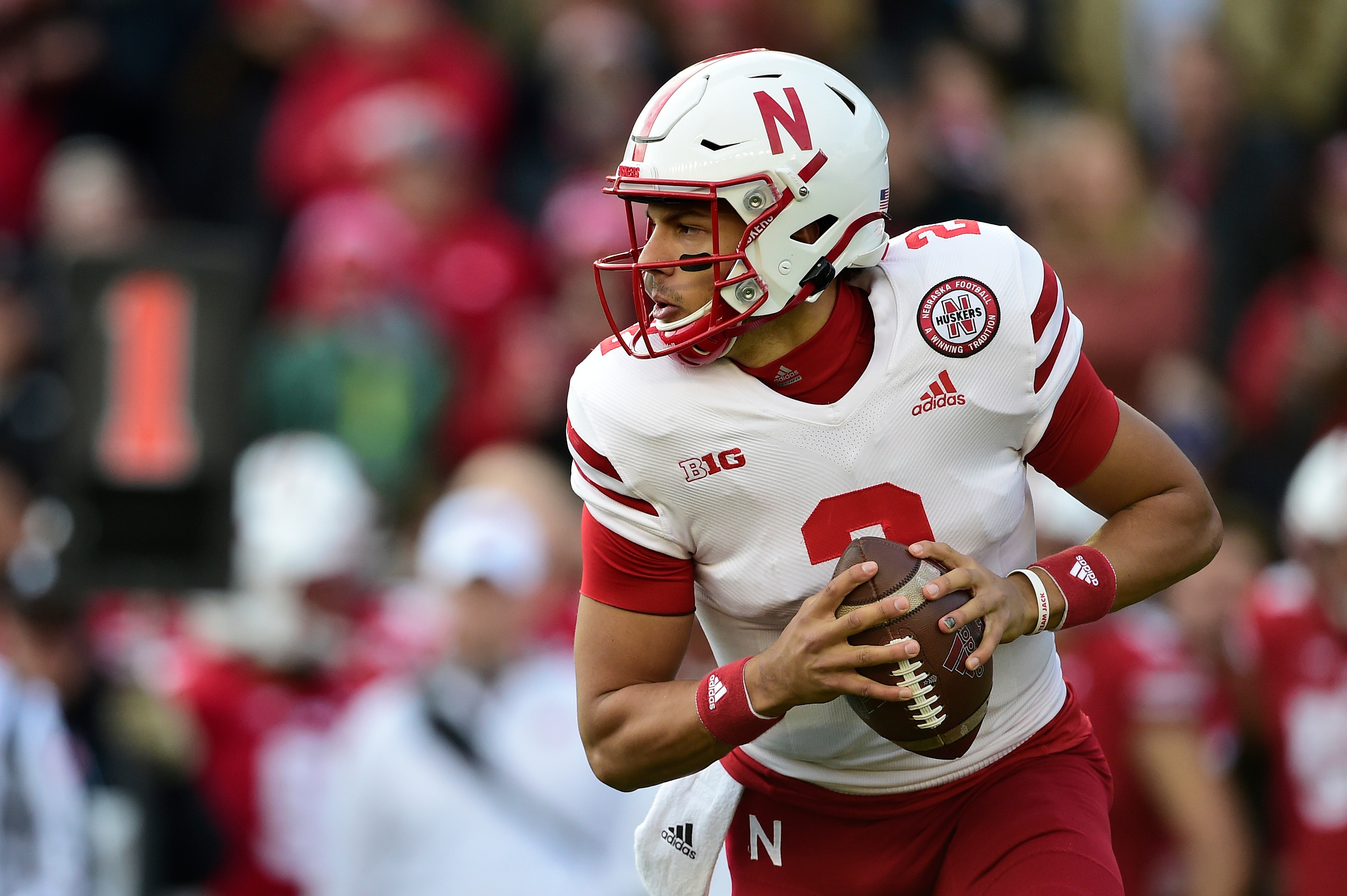 MADISON, WISCONSIN - NOVEMBER 20: Adrian Martinez #2 of the Nebraska Cornhuskers looks to pass the ball against the Wisconsin Badgers in the first half at Camp Randall Stadium on November 20, 2021 in Madison, Wisconsin. (Photo by Patrick McDermott/Getty Images)