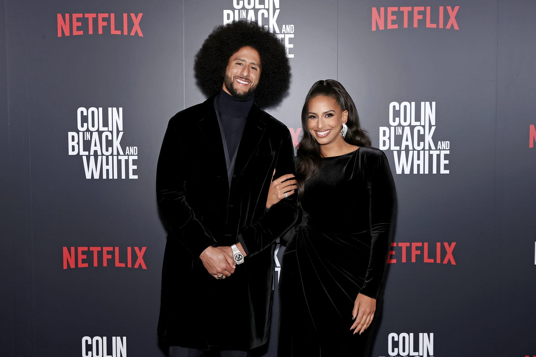 NEW YORK, NEW YORK - OCTOBER 26: Colin Kaepernick (L) and Nessa attend the Netflix Limited Series Colin In Black And White Special Screening at The Whitby Hotel on October 26, 2021 in New York City. (Photo by Arturo Holmes/Getty Images for Netflix)