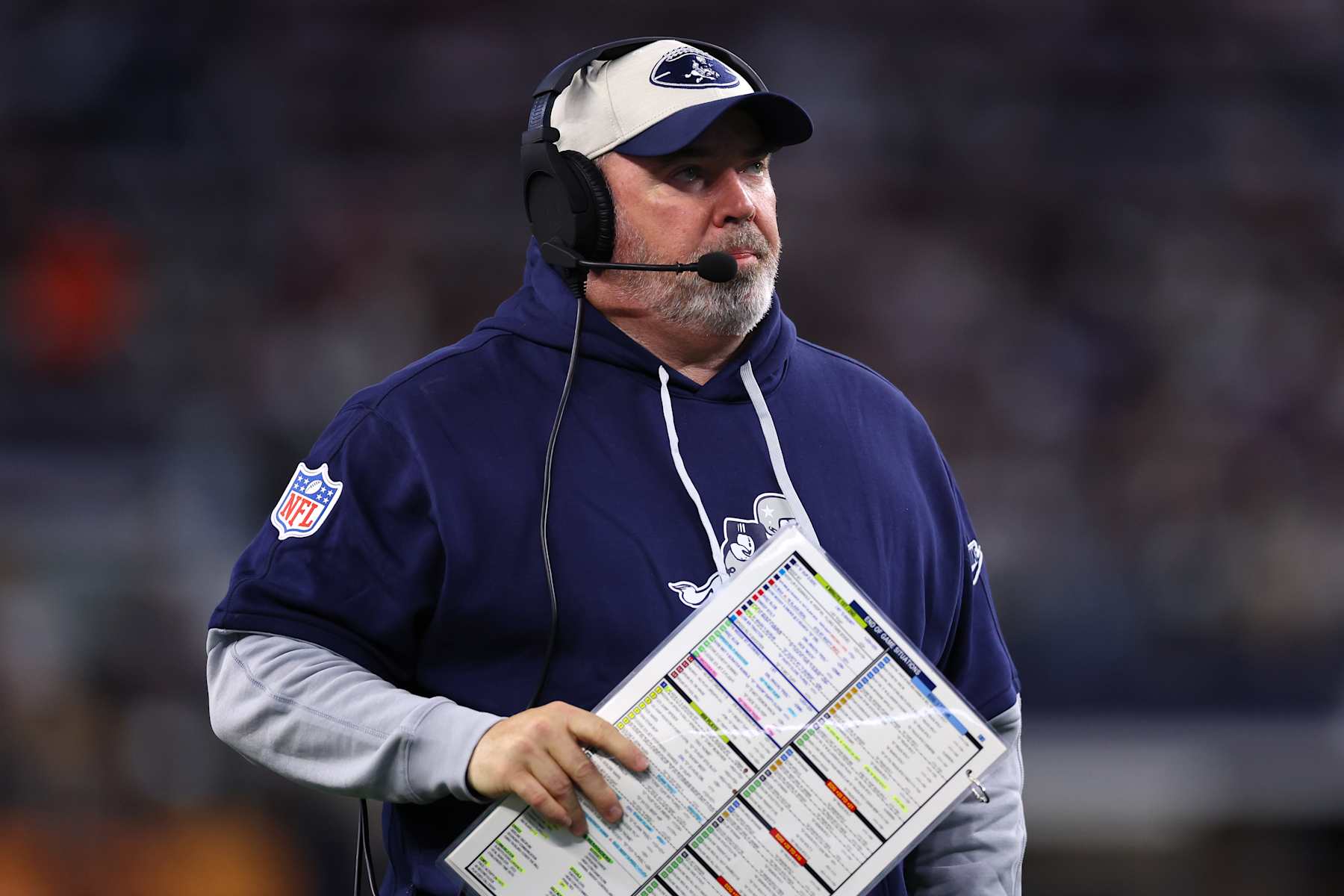ARLINGTON, TEXAS - NOVEMBER 28: Dallas Cowboys head coach Mike McCarthy looks on during the first half against the New York Giants at AT&T Stadium on November 28, 2024 in Arlington, Texas. (Photo by Sam Hodde/Getty Images)