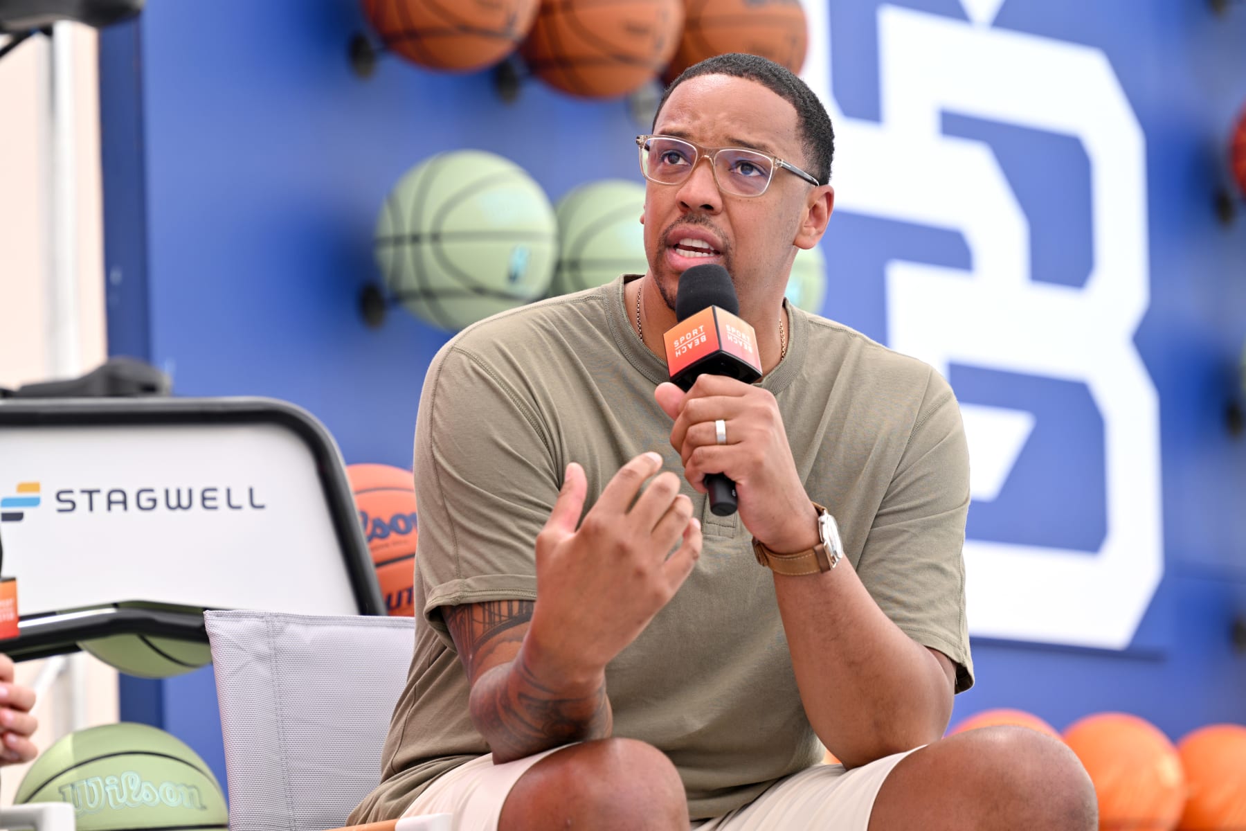 CANNES, FRANCE - JUNE 20: Channing Frye speaks on stage during Stagwell Panels at Cannes Lions on June 20, 2023 in Cannes, France. (Photo by Lionel Hahn/Getty Images for Stagwell)
