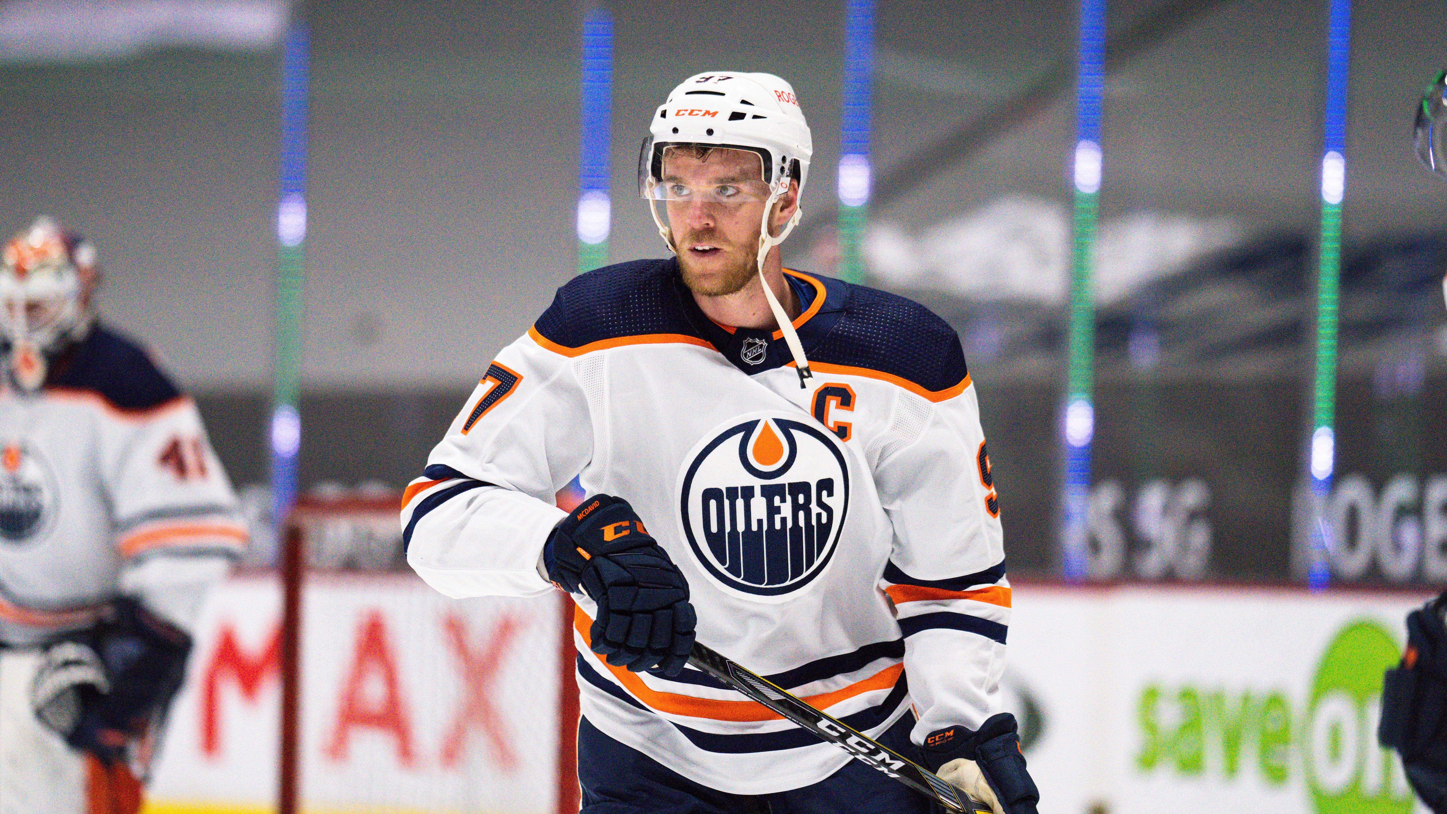 Edmonton Oilers' Connor McDavid (97) during an NHL hockey game, Monday, May 3, 2021, in Vancouver, Canada. (AP Photo/Nick Didlick)