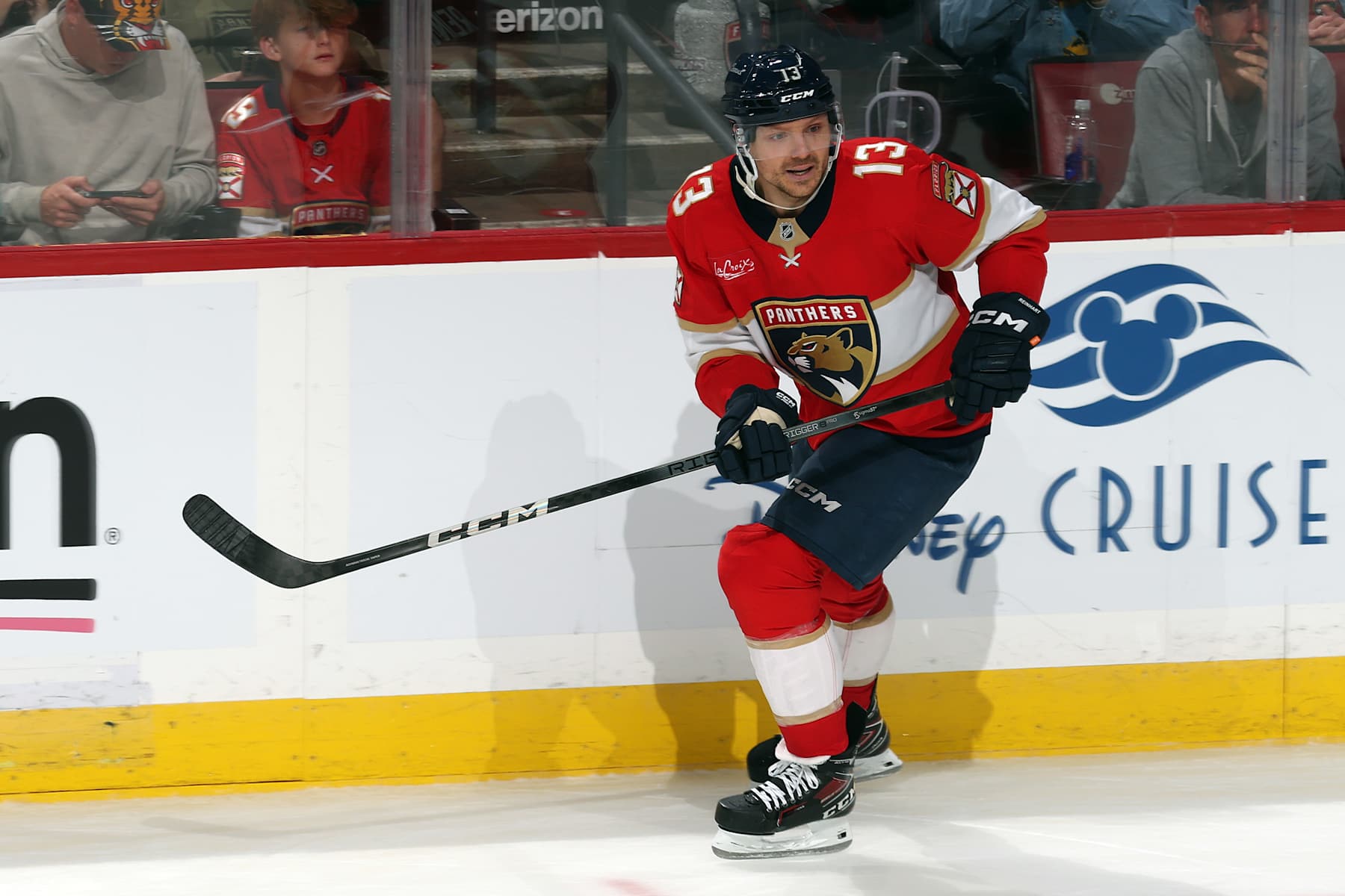 SUNRISE, FL - NOVEMBER 27: Sam Reinhart #13 of the Florida Panthers skates up ice against the Toronto Maple Leafs at the Amerant Bank Arena on November 27, 2024 in Sunrise, Florida. (Photo by Joel Auerbach/Getty Images)