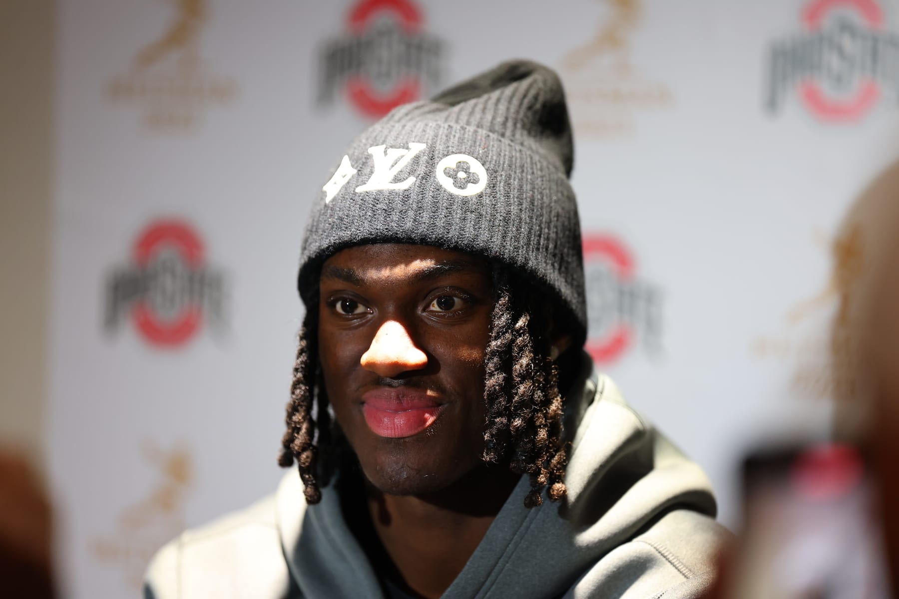 NEW YORK, NY - DECEMBER 08: Marvin Harrison Jr. wide receiver Ohio State answers questions during the Heisman Trophy press conference at the New York Marriott Marquis on December 8, 2023 in New York City, New York.  (Photo by Rich Graessle/Icon Sportswire via Getty Images)