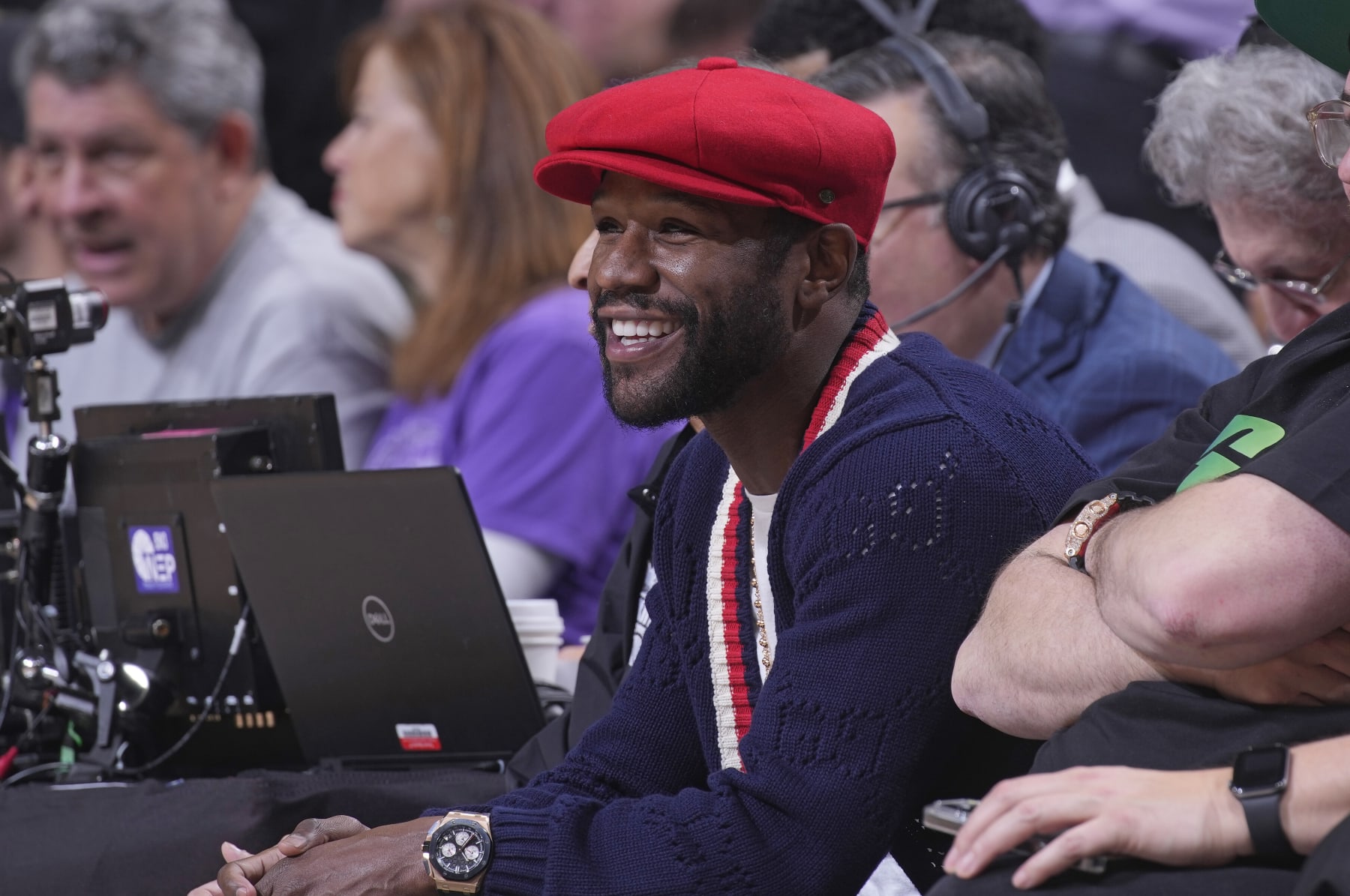 SACRAMENTO, CA - APRIL 17: Floyd Mayweather Jr. attends Round 1 Game 2 of the 2023 NBA Playoffs on April 17, 2023 at Golden 1 Center in Sacramento, California. NOTE TO USER: User expressly acknowledges and agrees that, by downloading and or using this photograph, User is consenting to the terms and conditions of the Getty Images Agreement. Mandatory Copyright Notice: Copyright 2023 NBAE (Photo by Rocky Widner/NBAE via Getty Images)