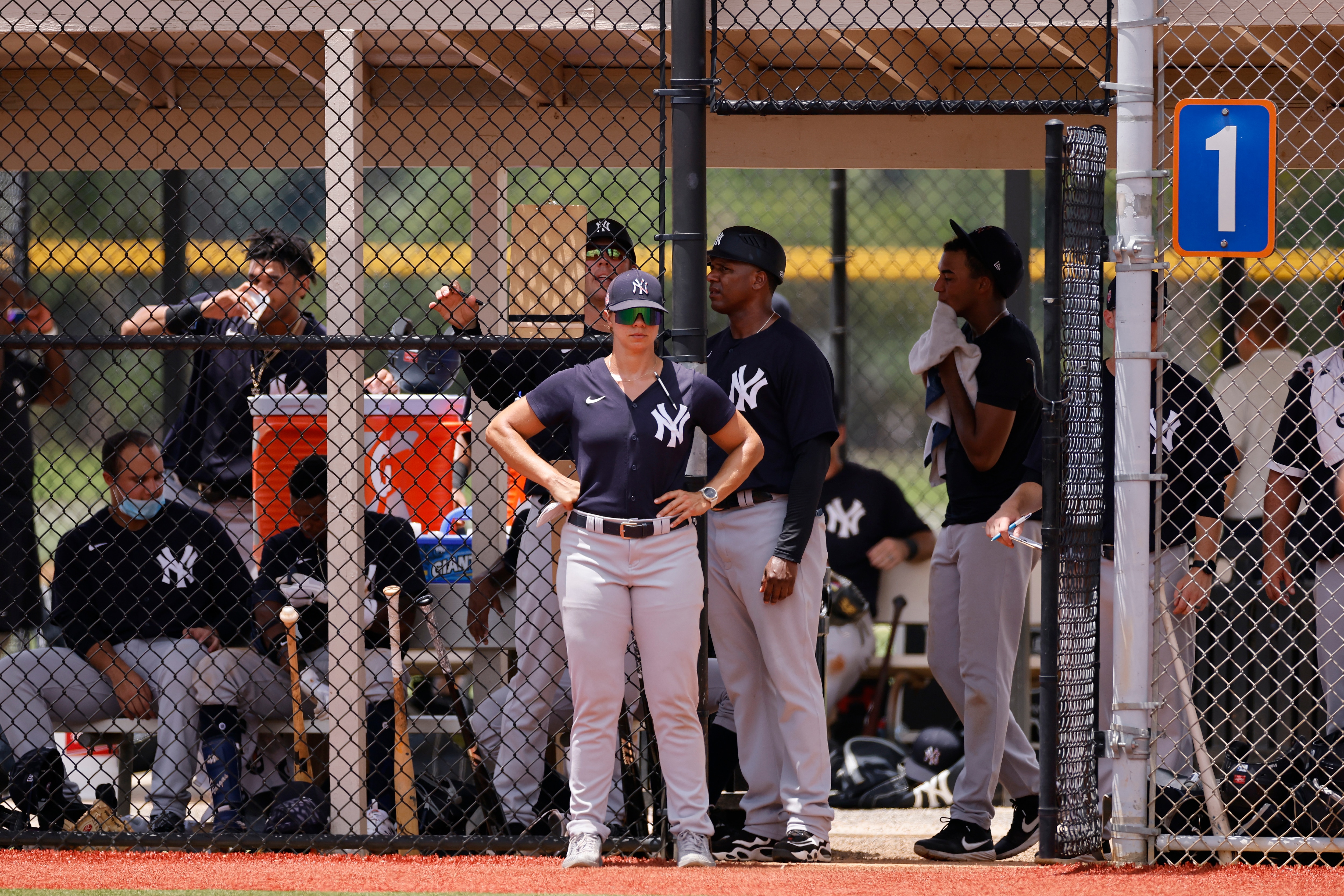 LAKELAND, FL - JULY 09: Hitting coach Rachel Balkovec of the Yankees looks on during the Florida Complex League (FCL) game between the FCL New York Yankees and FCL Detroit Tigers on July 9, 2021 at the Tigers Minor League Complex in Lakeland, FL. (Photo by Joe Robbins/Icon Sportswire via Getty Images)